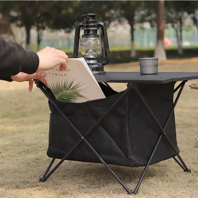 TIBROMTACK Folding Camping Table Portable Aluminum Outdoor Table with Storage Space and Carry Bag