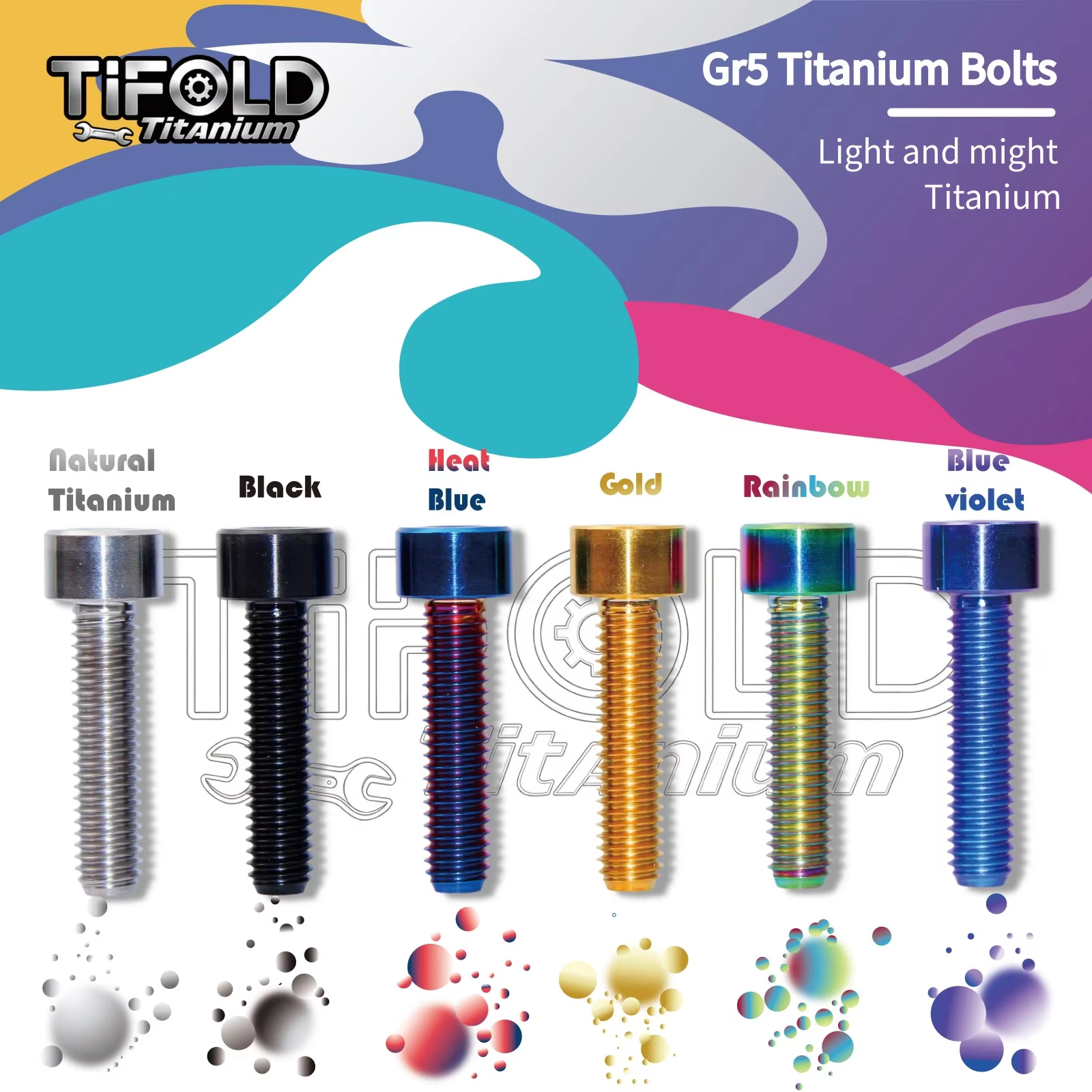 M6 titanium alloy bolt, Gr5 10-35mm length, available in various colors with hexagonal head bolts