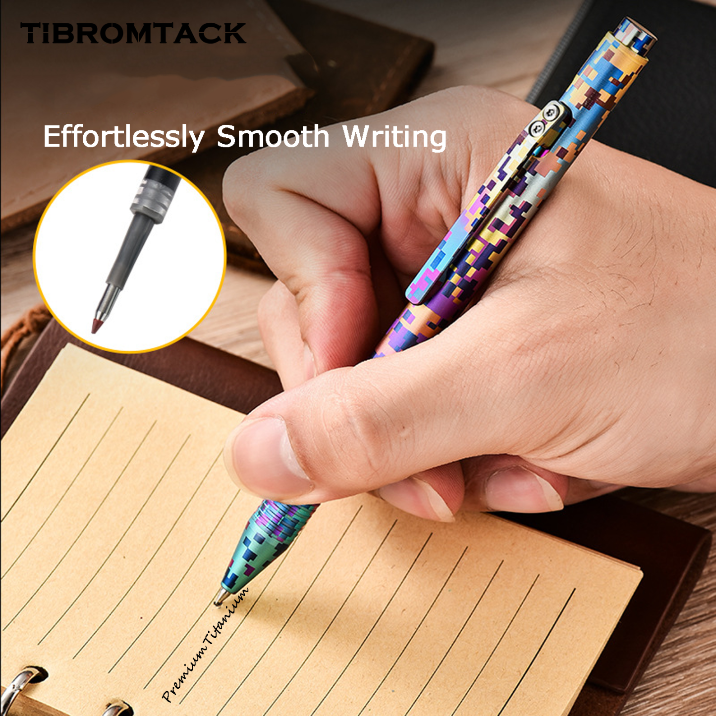 TIBROMTACK Pure Titanium Bolt Action Pen - 14.3cm EDC Fidget Pen | Steel-Strength 23.2g Titanium Pen for Business Signing, Writing & Daily Carry, BPA Free