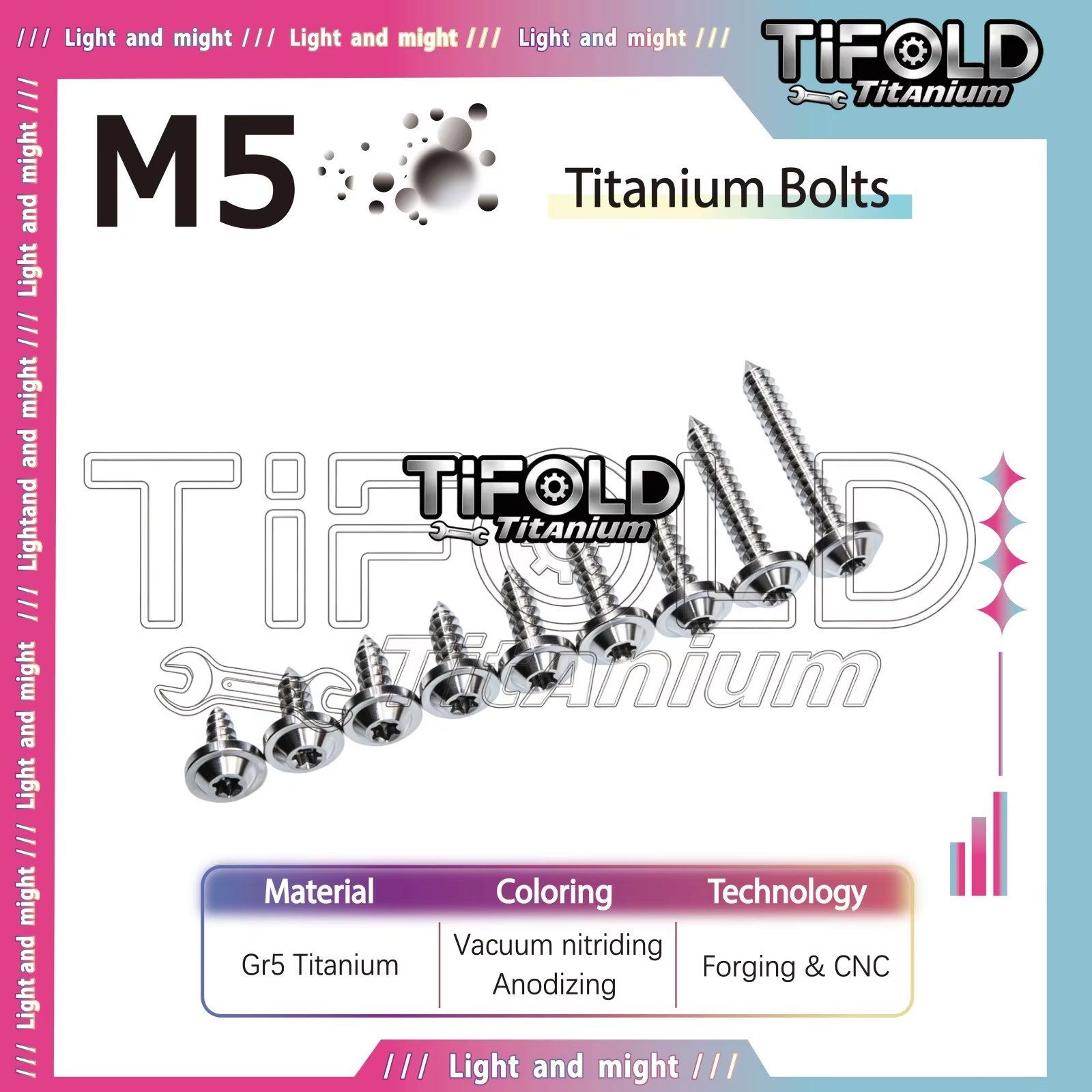 TIFOLD M5 Umbrella Head Gr5 Titanium Self Tapping Bolts 1PC, 12-35mm,  Anodized Titanium Alloy Screws for Bike Motorcy