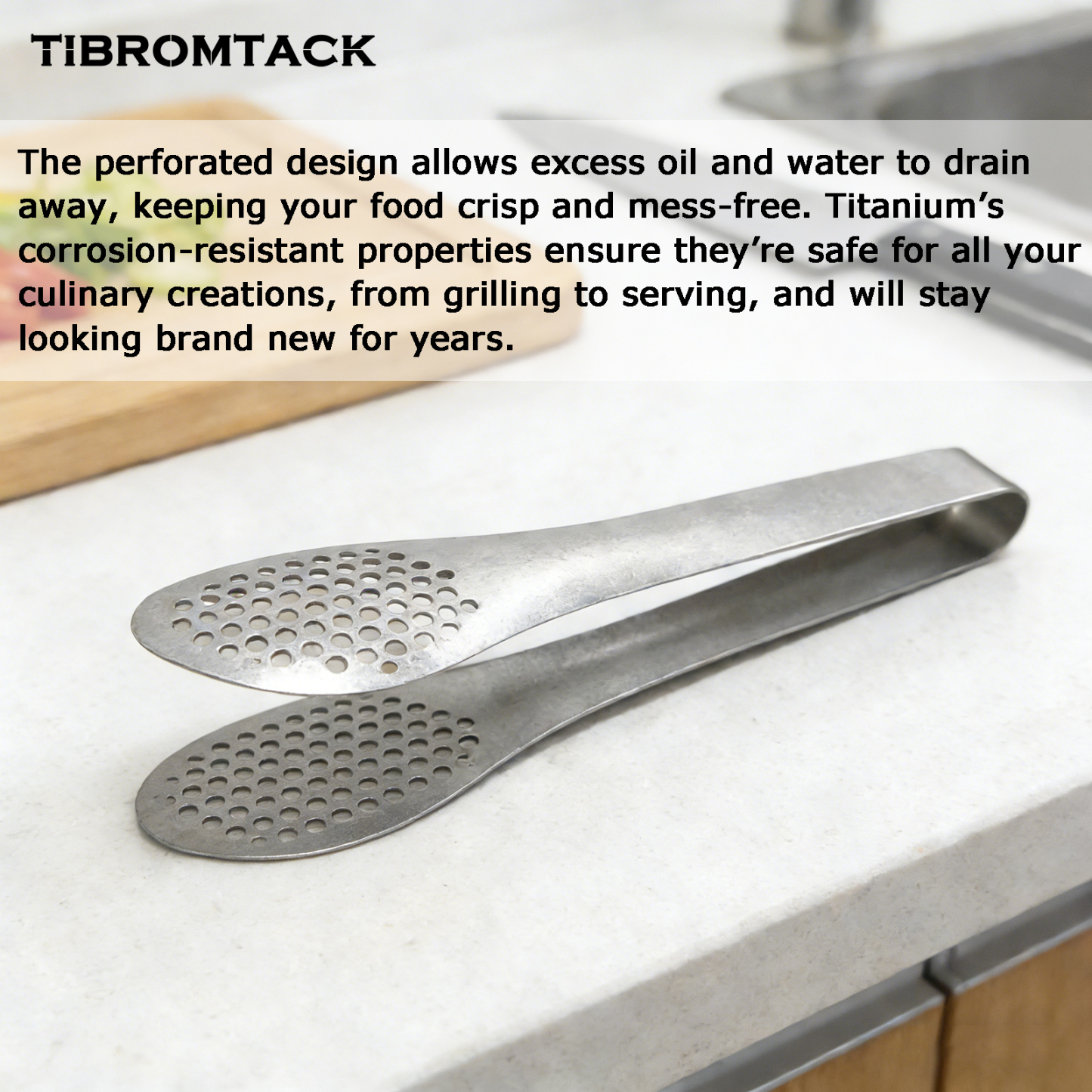 TIBROMTACK Titanium Cooking Tongs, 8.46 Inches Lightweight Metal Tongs for Grilling, Kitchen Utensils for Cooking, Baking, Outdoor, Salad, Steak, Bacon (21.5cm, 58g)