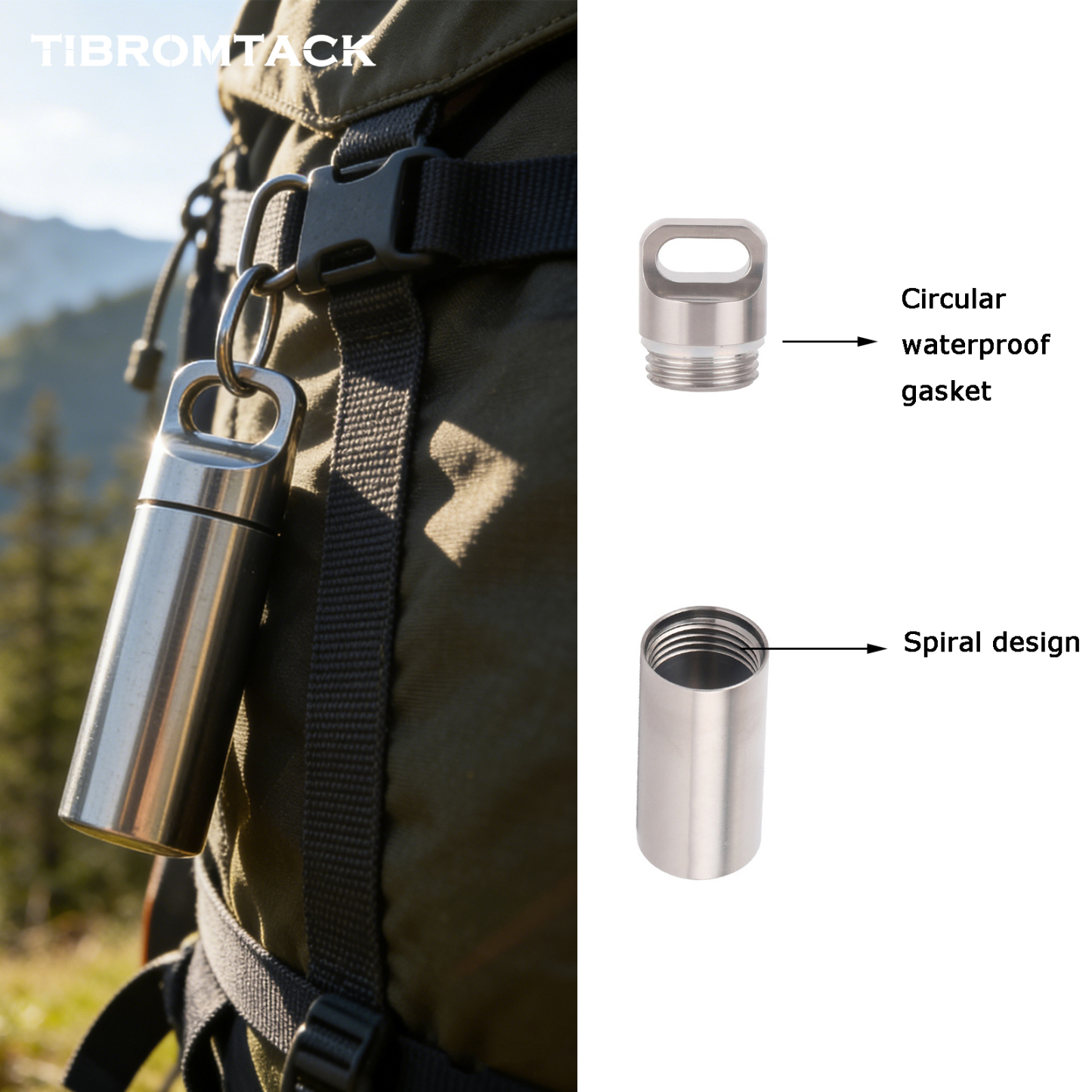 TIBROMTACK Titanium Pill Container, Waterproof Seal Metal Pill Case, Ultra-Light 6.8g Portable Pill Holder for Travel, Commute, Medicine Storage