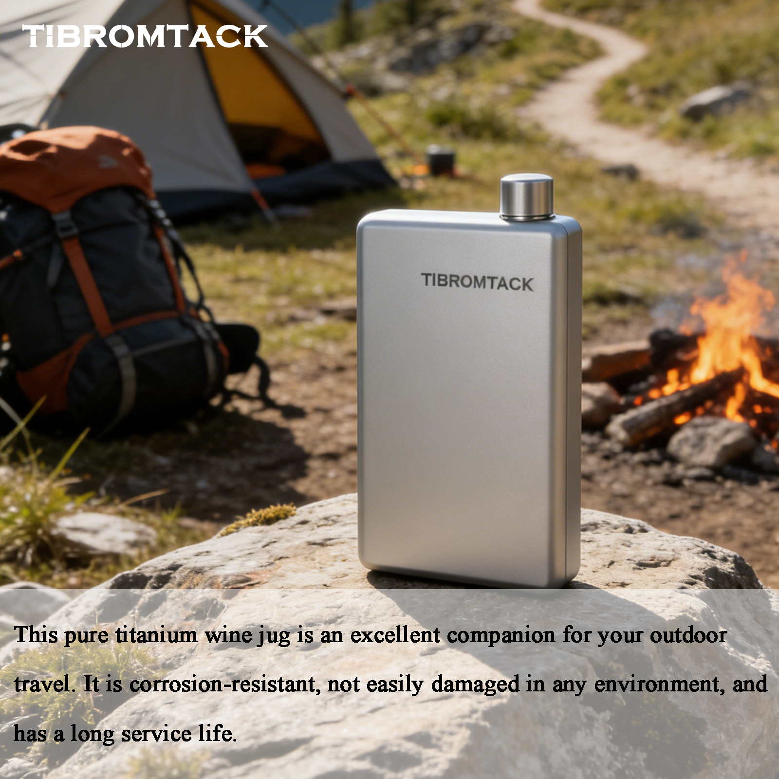 TIBROMTACK Titanium Flask, Hip Flask for Men, Lightweight Wine Flask for Outdoor, Travel & Daily Use, with Funnel