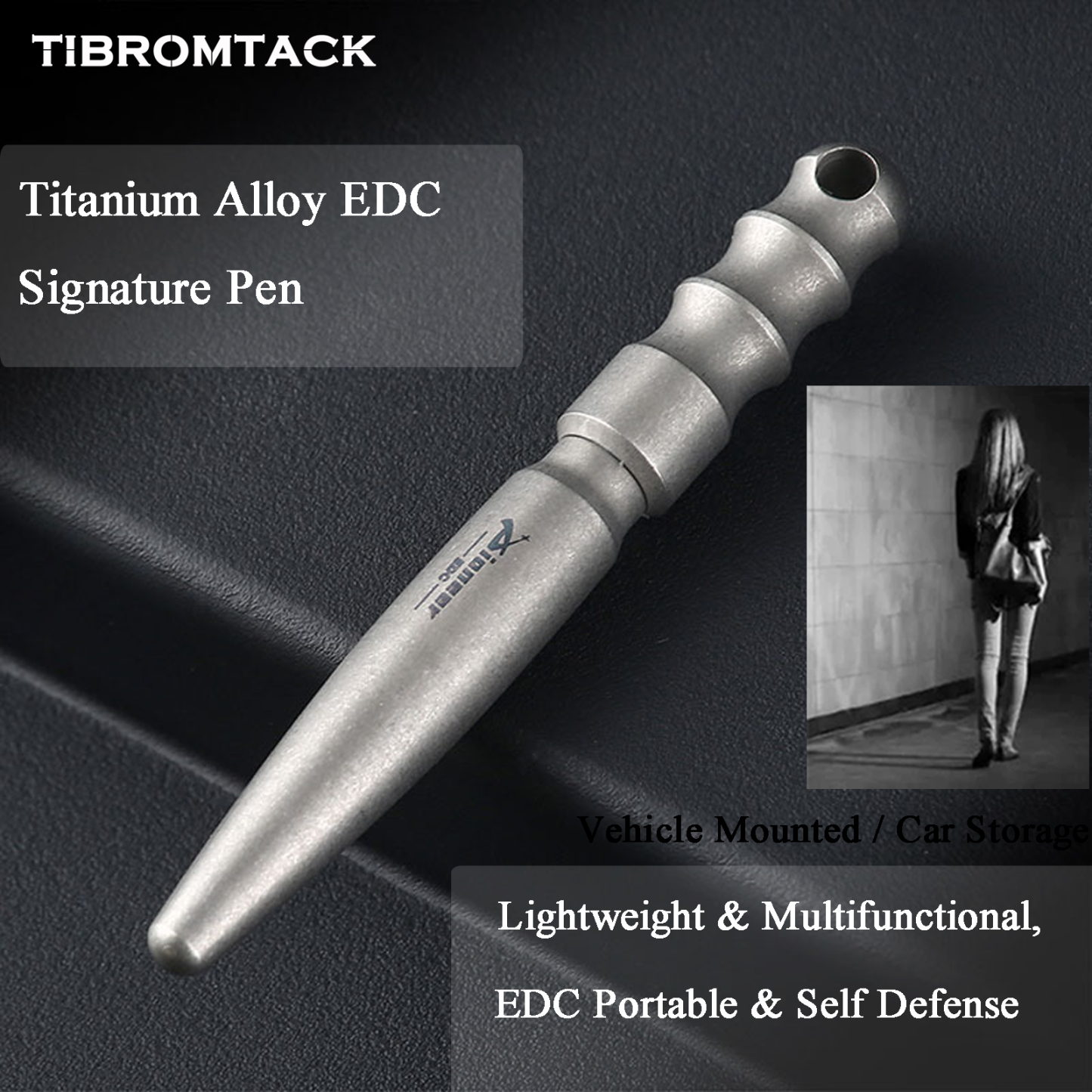 TIBROMTACK Pure Titanium Bolt Action Pen - 9.5cm/3.74in 25g EDC Fidget Pen | Steel-Strength Titanium Pen with Keychain for Writing & Emergency Window Breaking