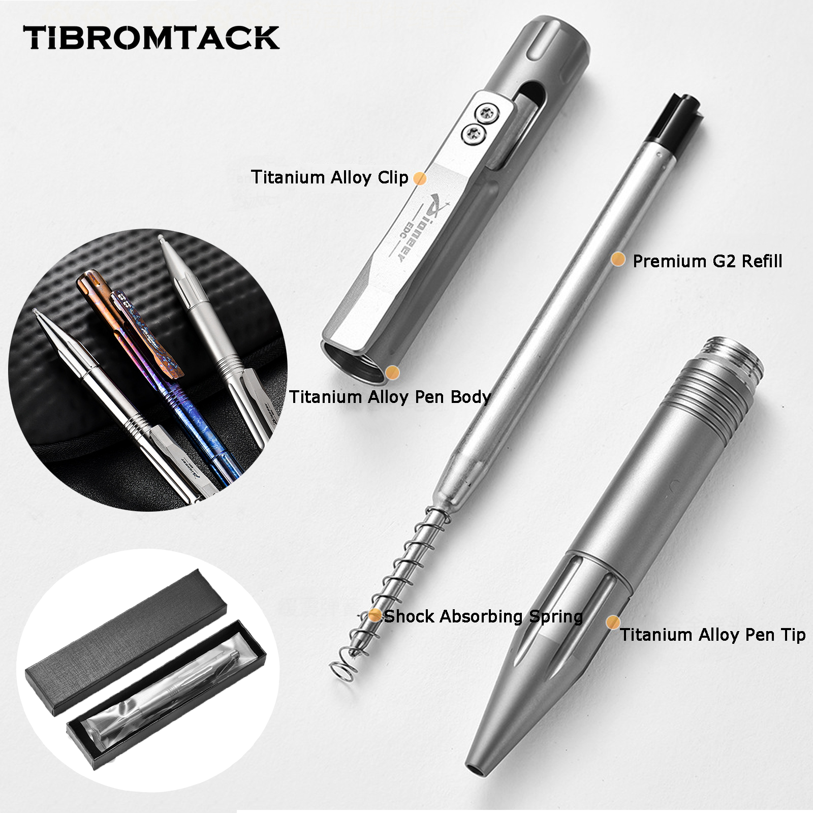 TIBROMTACK Pure Titanium Bolt Action Pen - 127mm/5in 34g Metal Writing Pen | Steel-Strength EDC Fidget Pen for Signing & Calligraphy, BPA Free