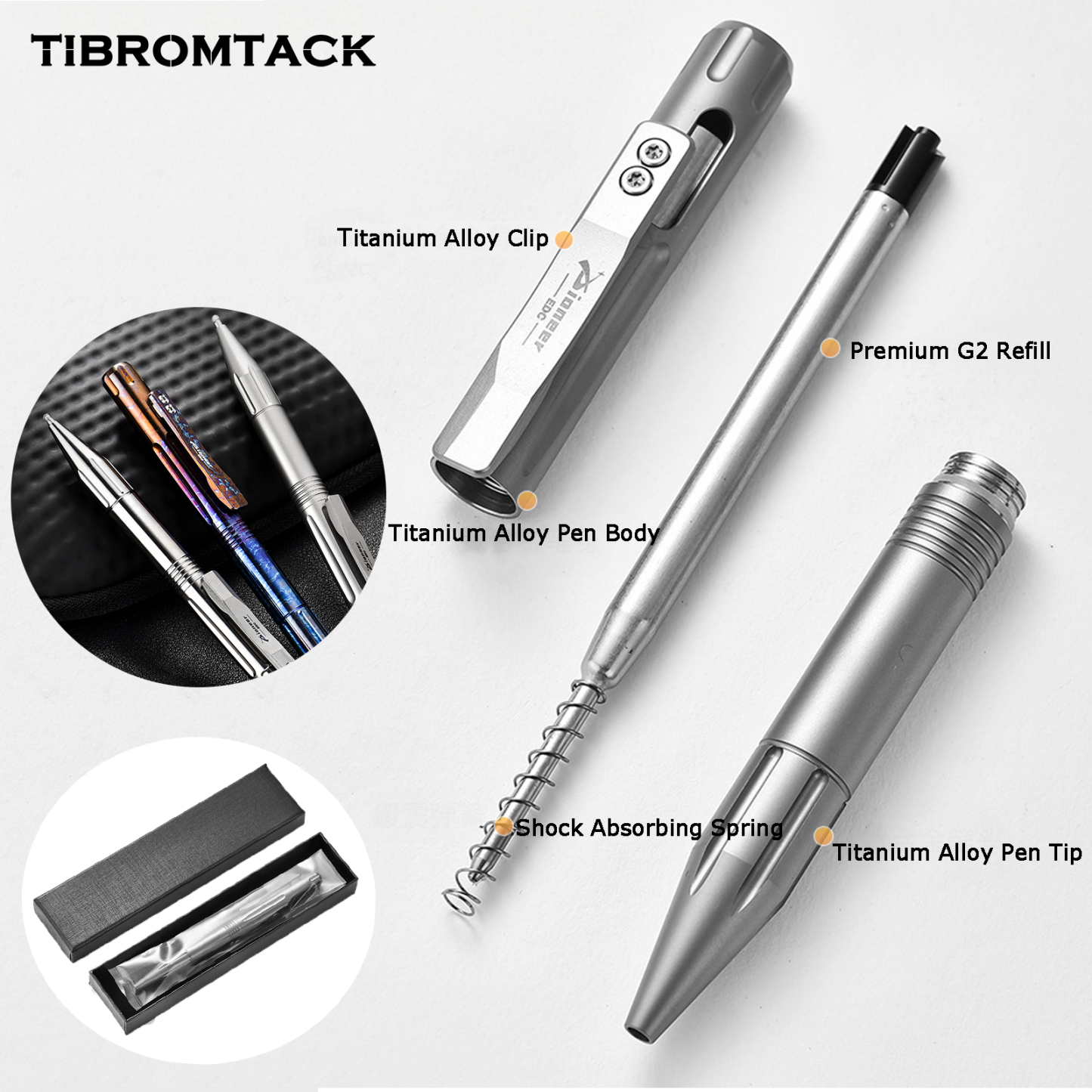 TIBROMTACK Pure Titanium Bolt Action Pen - 127mm/5in 34g Metal Writing Pen | Steel-Strength EDC Fidget Pen for Signing & Calligraphy, BPA Free