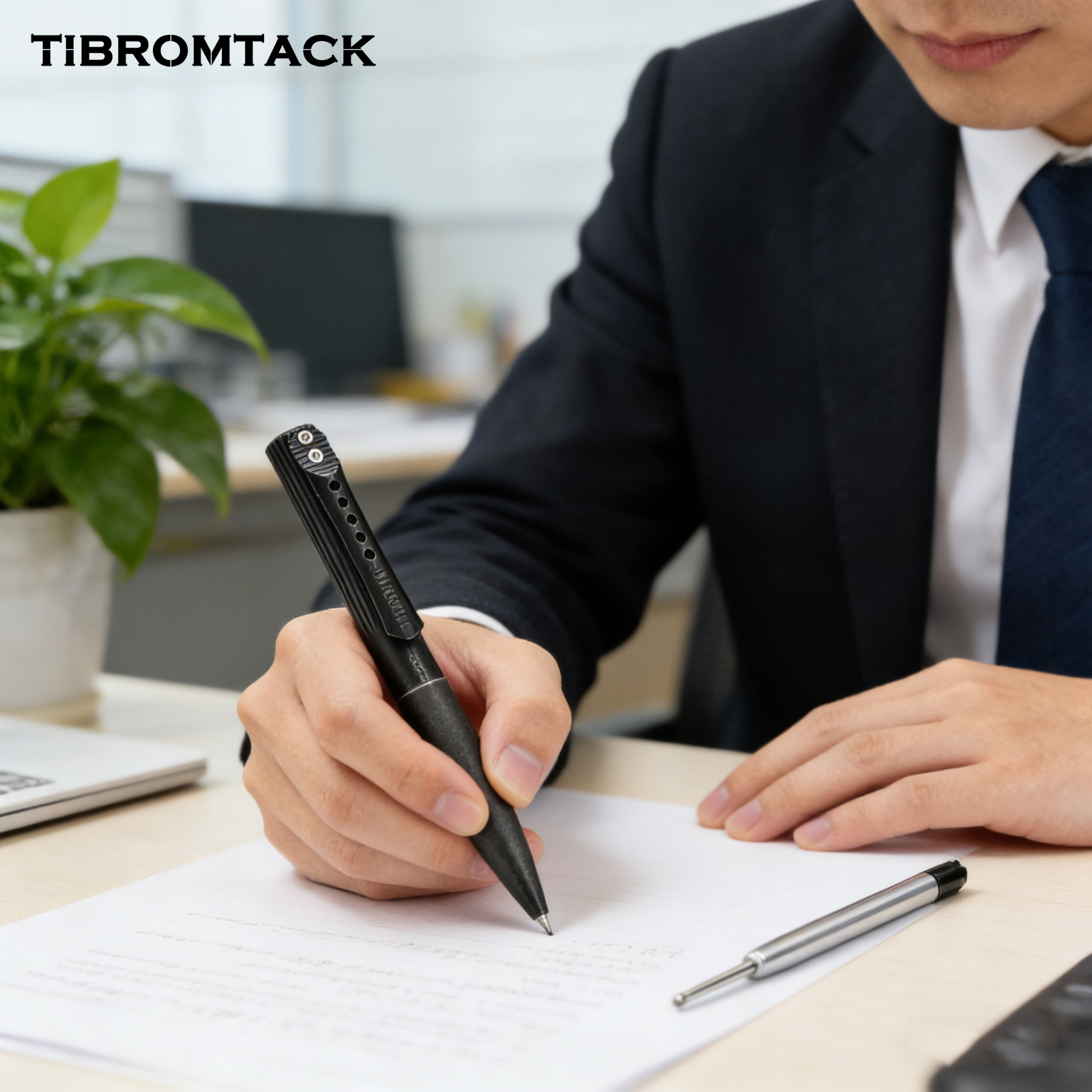 TIBROMTACK Pure Titanium Bolt Action Pen - 110mm/4.33in 38g Titanium Tactical Pen | Steel-Strength Business Pen for Writing & Self Defense, BPA Free