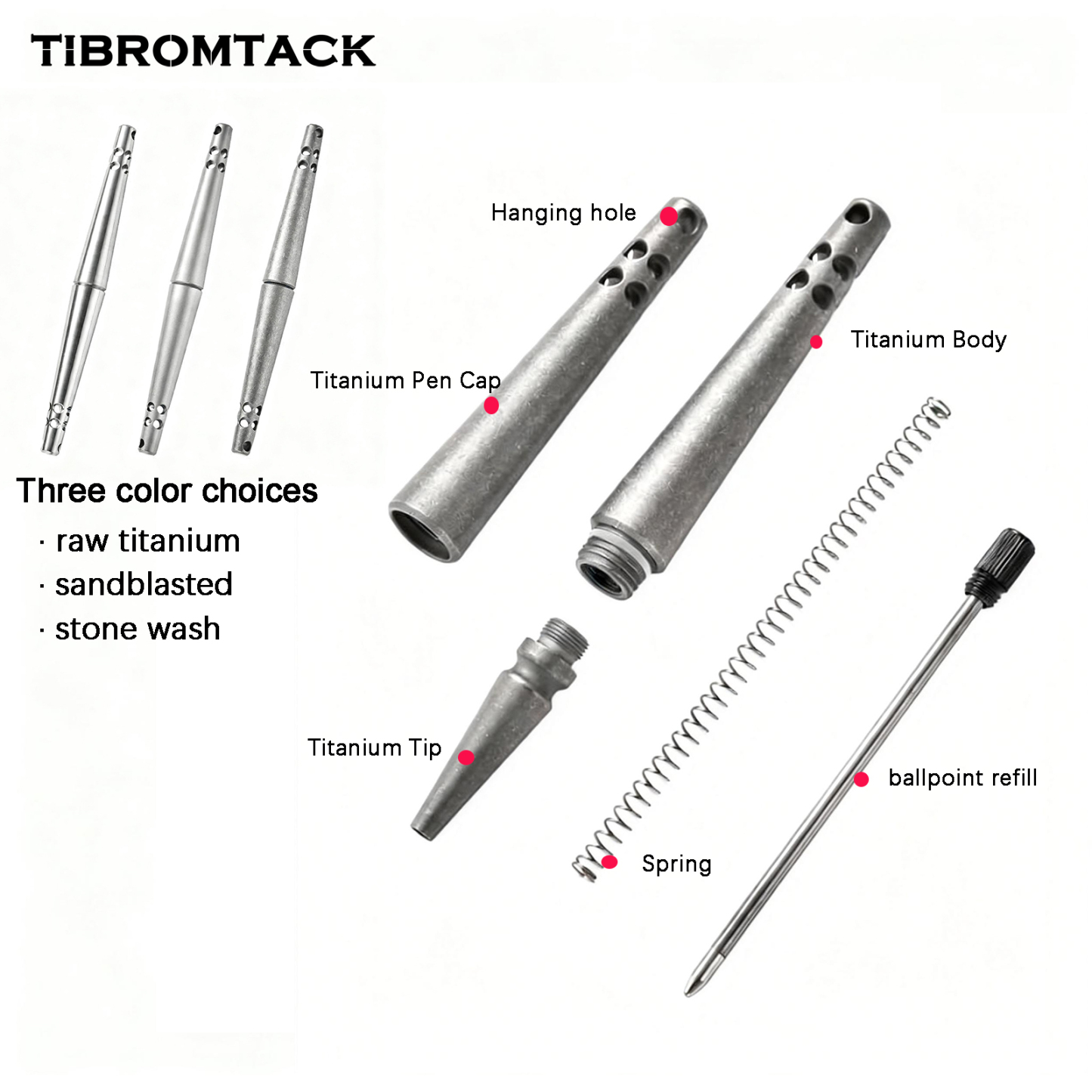 TIBROMTACK Titanium Tactical Pen, Grade 5 Titanium Alloy EDC Pen, Self Defense Pen for Men Women, Lightweight Portable Everyday Carry Writing Pen with Smooth Ink Flow