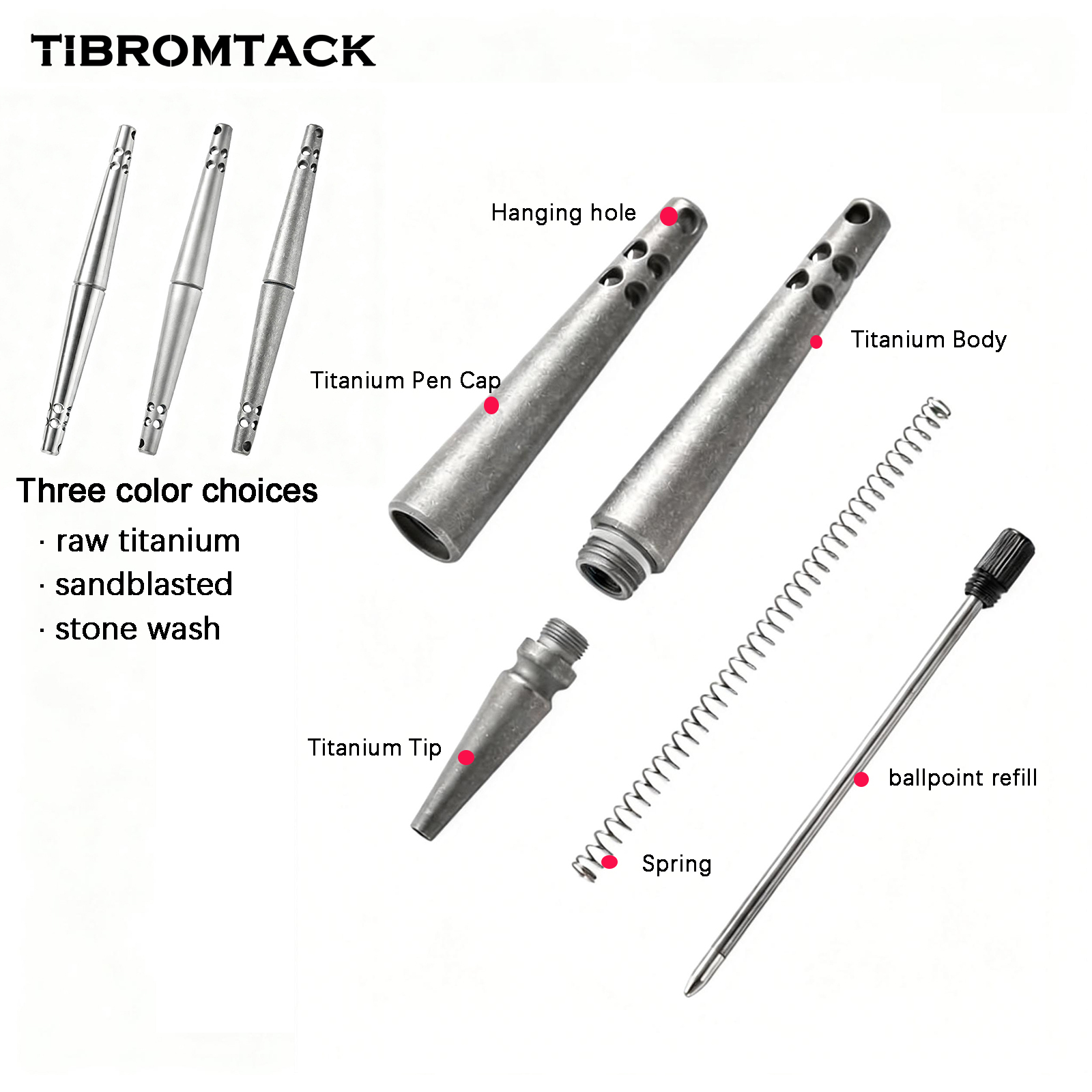 TIBROMTACK Titanium Tactical Pen, Grade 5 Titanium Alloy EDC Pen, Self Defense Pen for Men Women, Lightweight Portable Everyday Carry Writing Pen with Smooth Ink Flow