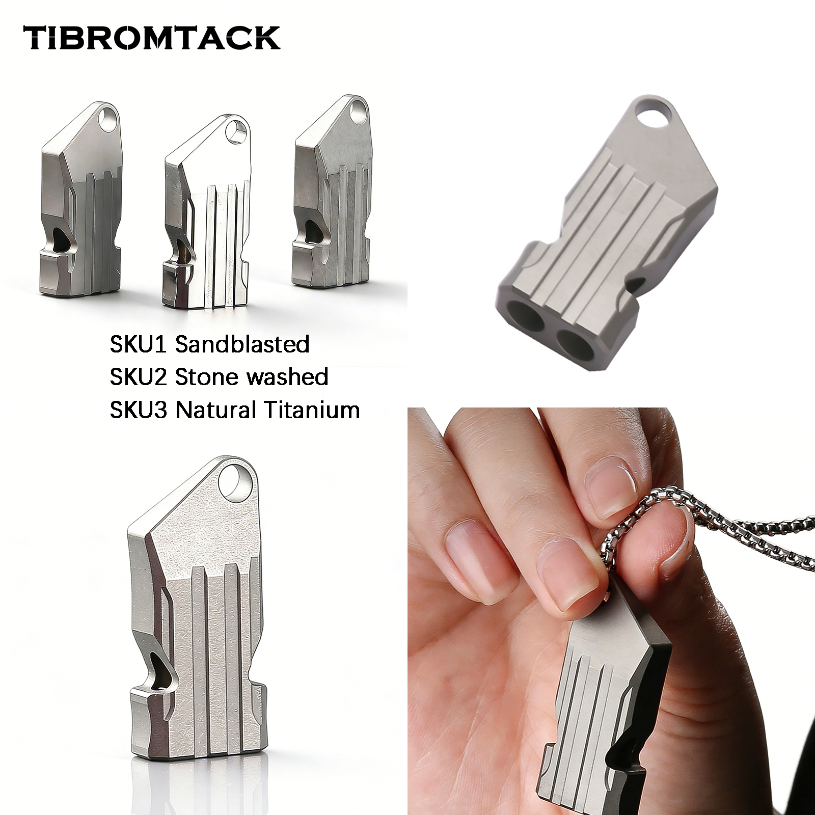 TIBROMTACK Gr5 Titanium Alloy Dual Tube Emergency Whistle, Loud Survival Whistle for Adults, Lightweight Dog Whistle, Portable Outdoor Safety Whistle for Hiking Camping Backpacking