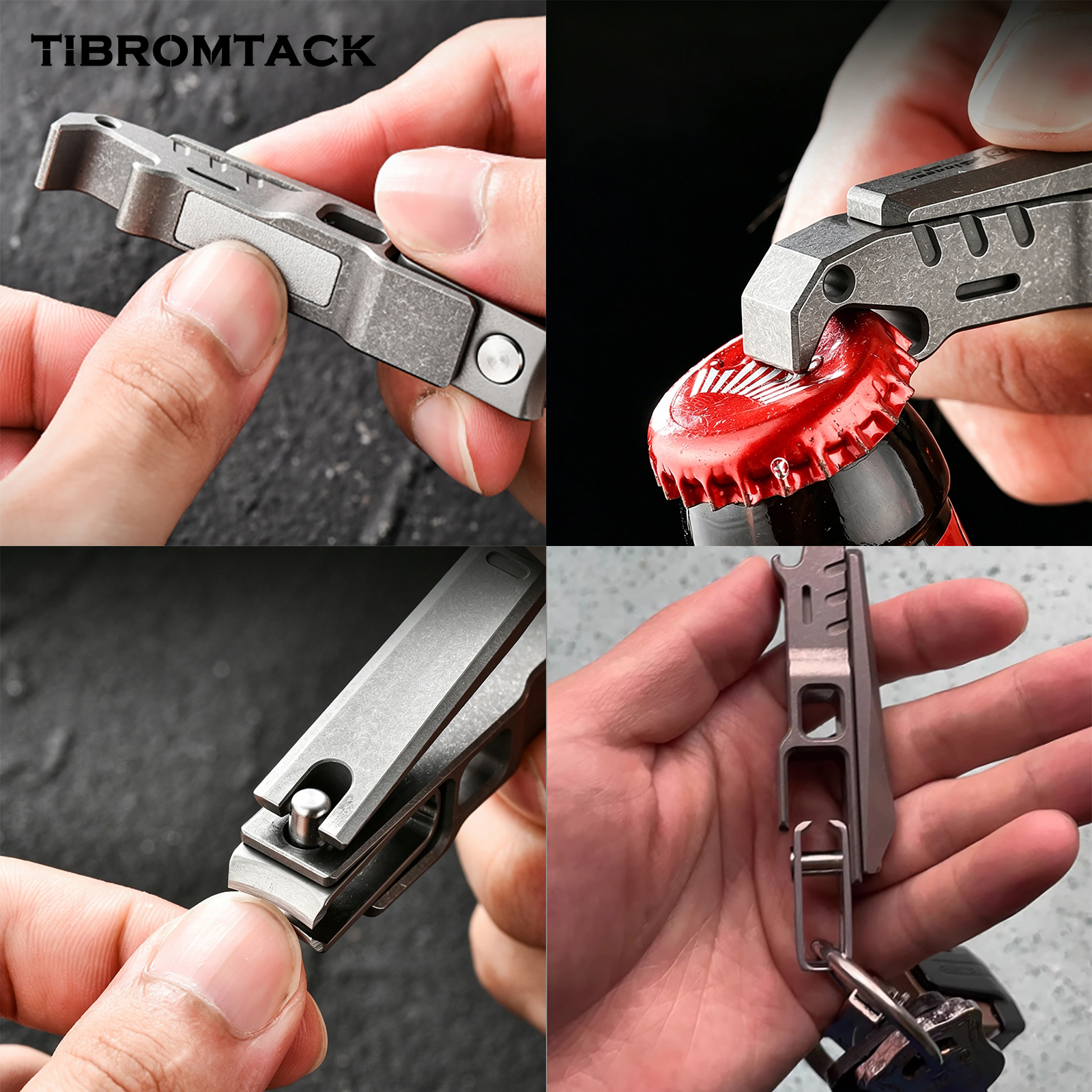 TIBROMTACK Gr5 Titanium Nail Clipper, Multi-Functional Nail Cutter for Fingernails & Toenails, Lightweight Rust-Proof Nail Clippers with Bottle Opener & Keychain