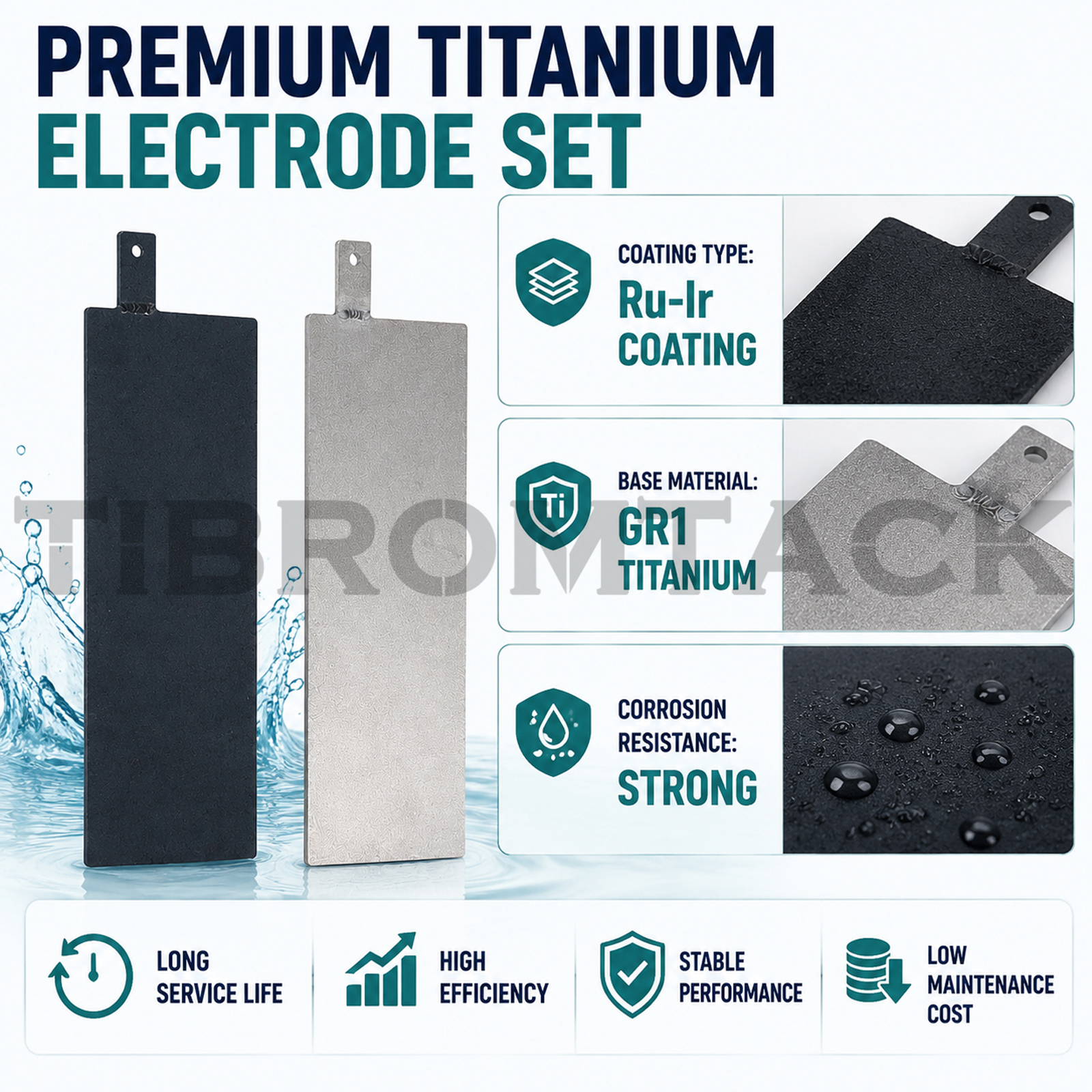 Titanium Electrode Set with Terminal 150x50x1mm