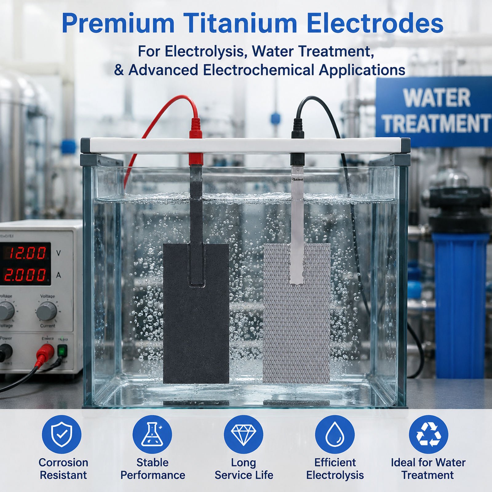 Paired Titanium Electrode Set: Ru-Ir Coated Anode Plate & Mesh Cathode