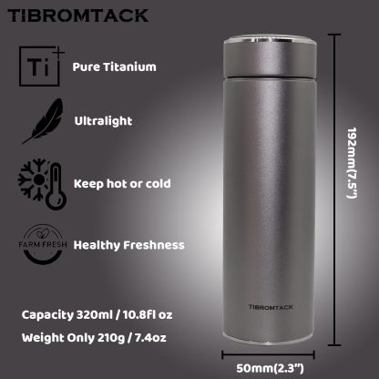 TIBROMTACK Insulated Water Bottle Titanium 320ml/10.8fl oz Double Wall Vacuum Bottle Lightweight Leak-Proof Business Thermos Bottle for Working, Business Trip, Sessions