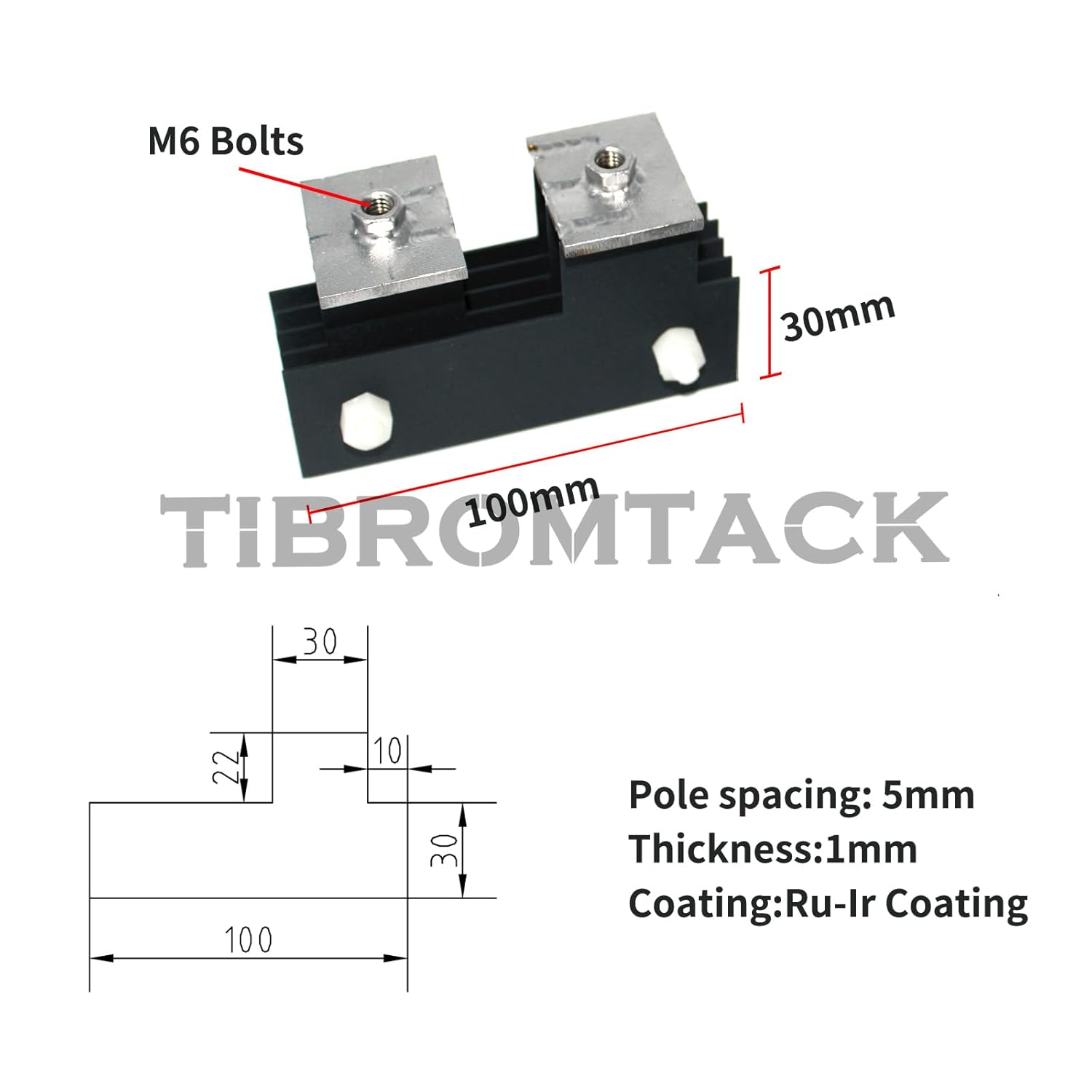 TIBROMTACK Ru-Ir Titanium MMO Electrode Plates for Fruit Vegetable Machine, 5 Titanium Anode Plates with Ruthenium-Iridium Coating per Set, Single Piece 100, 30 and 1 mm, GHR015-1