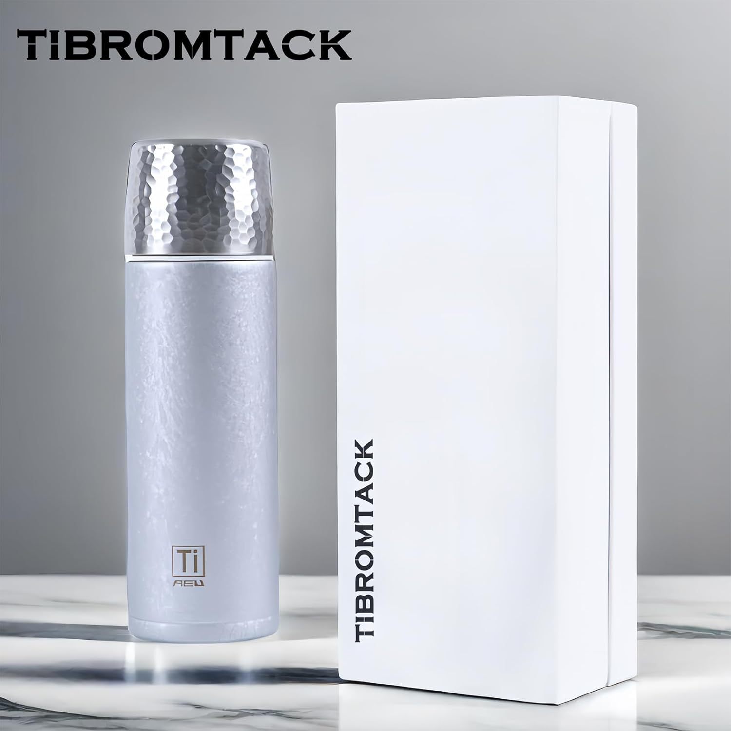 TIBROMTACK Titanium Vacuum Insulated Water Bottle Double Wall Vacuum Cup Titanium Thermos with Cup 480ml/ 16.8fl oz Cold or Hot for Hours, Perfect for Coffee, Tea, Gift, Camping