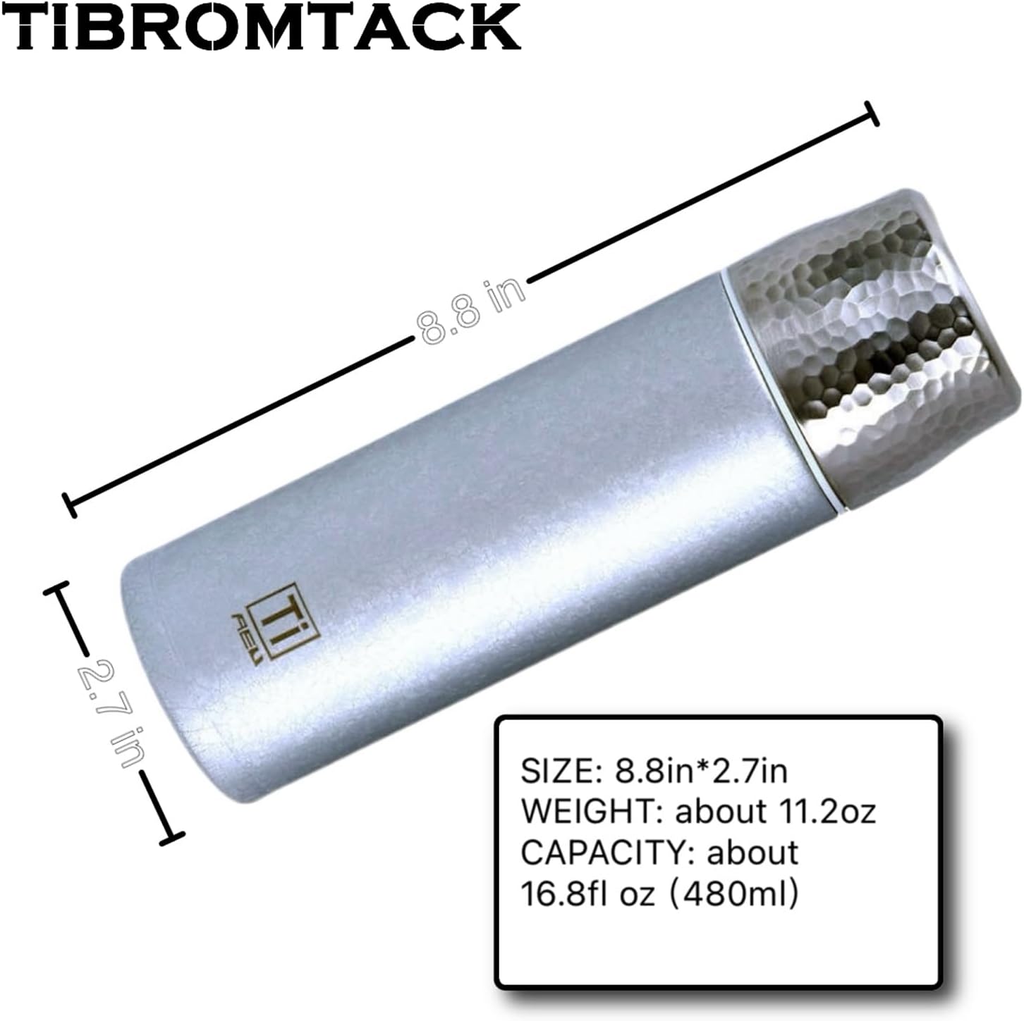 TIBROMTACK Titanium Vacuum Insulated Water Bottle Double Wall Vacuum Cup Titanium Thermos with Cup 480ml/ 16.8fl oz Cold or Hot for Hours, Perfect for Coffee, Tea, Gift, Camping