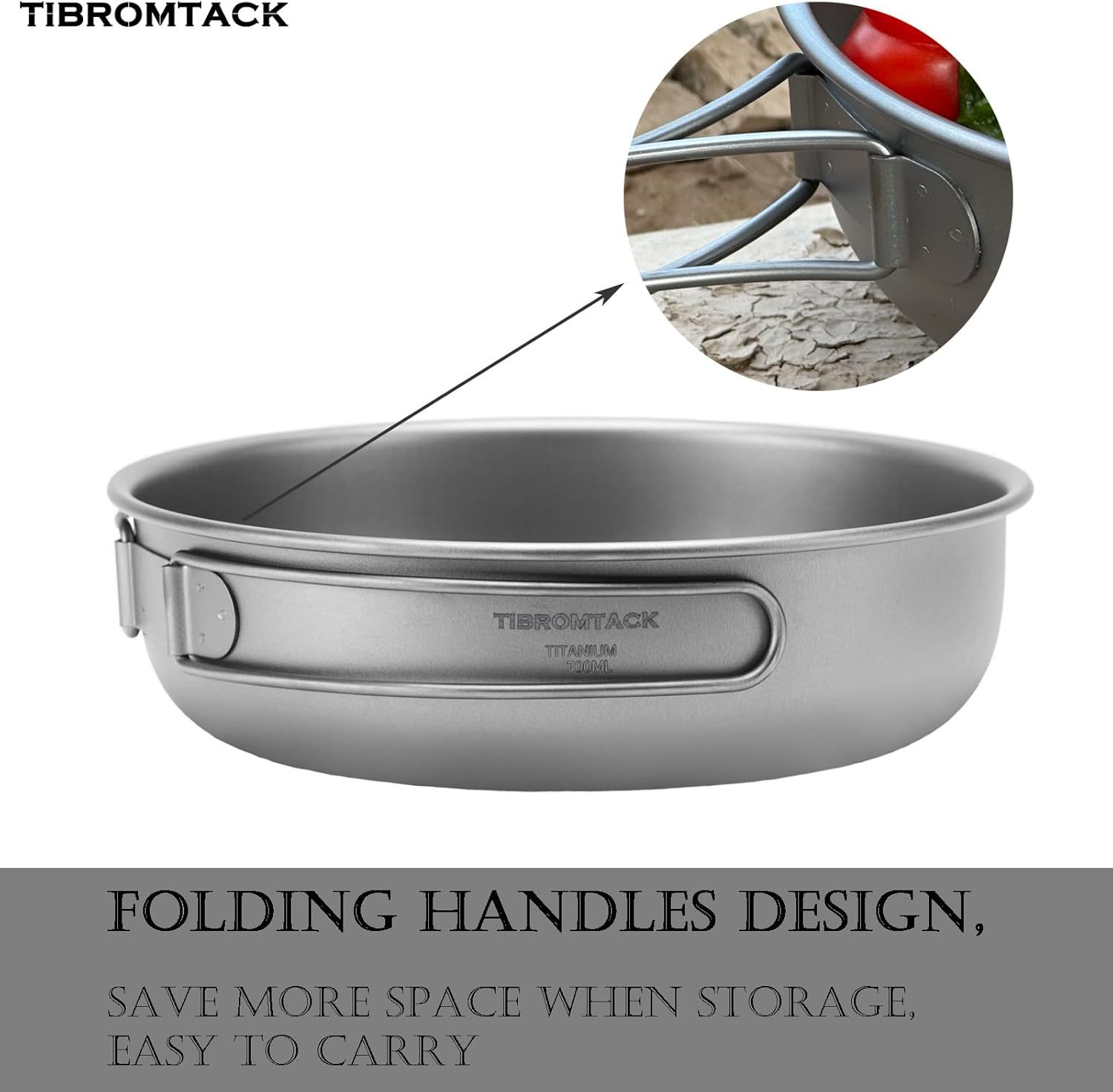 TIBROMTACK Camping Pan with Foldable Handles Pure Titanium Camping Backpacking Pot 700ml for Outdoor Camping Cooking Hiking Backpacking Portable Cookware…