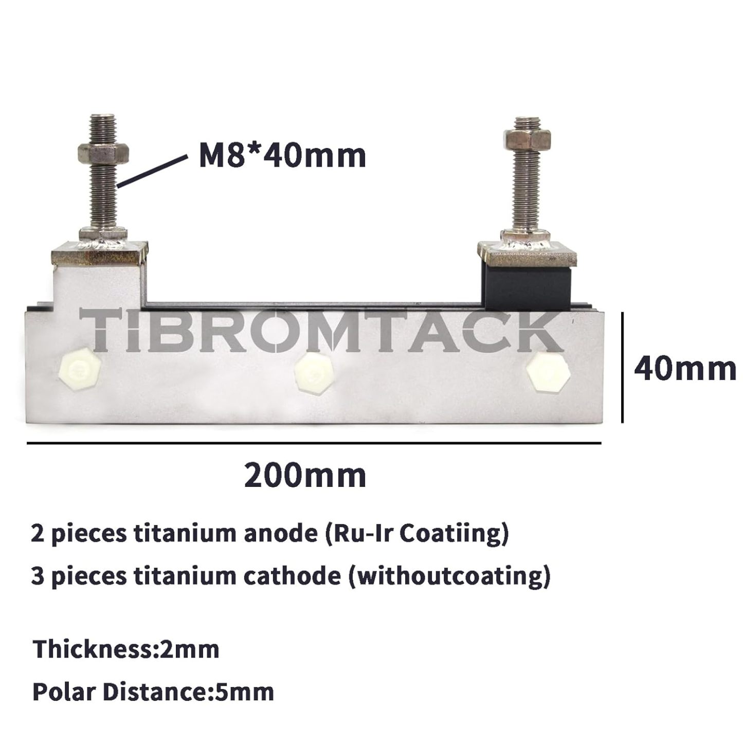 Ru-Ir Titanium MMO Electrodes Plates for Fruit Vegetable Machine, 3 Titanium Cathode Plates Without Coating and 2 Titanium Anode Plates with Ruthenium-Iridium Coating