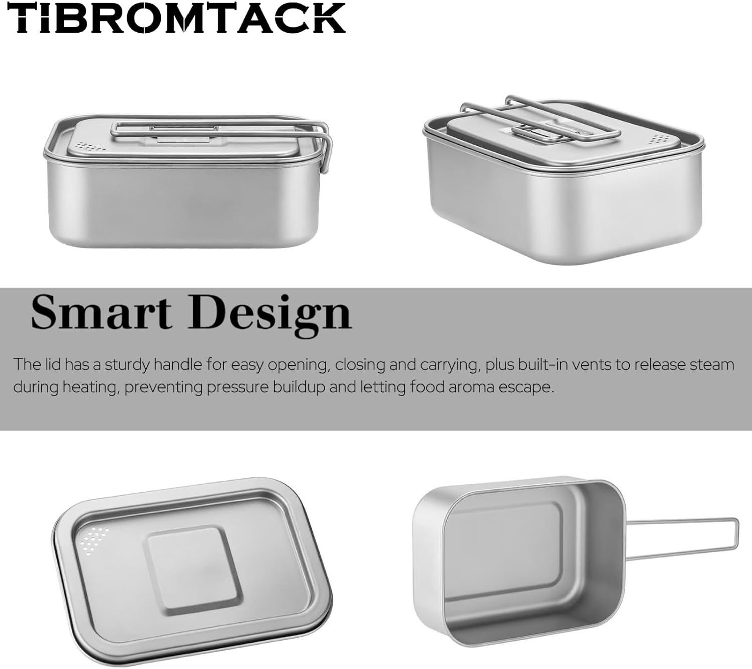 Titanium Lunch Box 800ML (160g, 160×112×55mm) - Stove-Safe Rectangular Food Container for Outdoor Cooking & Daily Use