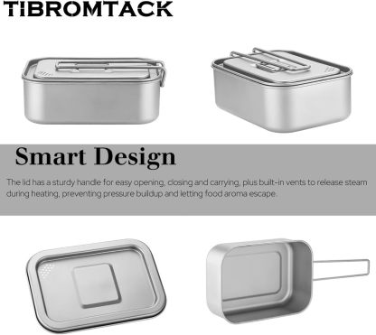 Titanium Lunch Box 800ML (160g, 160×112×55mm) - Stove-Safe Rectangular Food Container for Outdoor Cooking & Daily Use