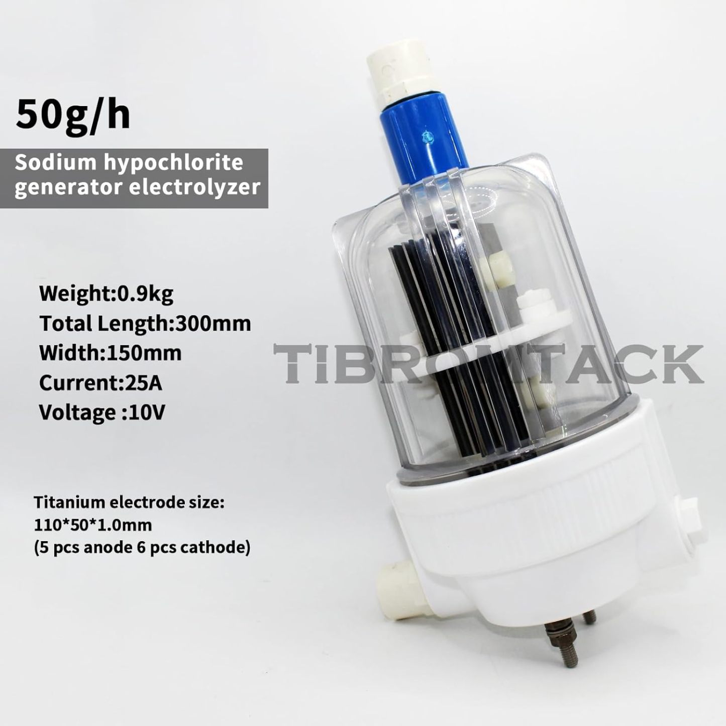 MMO Titanium Electrodes Sodium Hypochlorite Generator Electrolytic Cell with 5 Pieces Titanium Anode and 6 Pieces Cathode Mounted Inside Plastic Housing