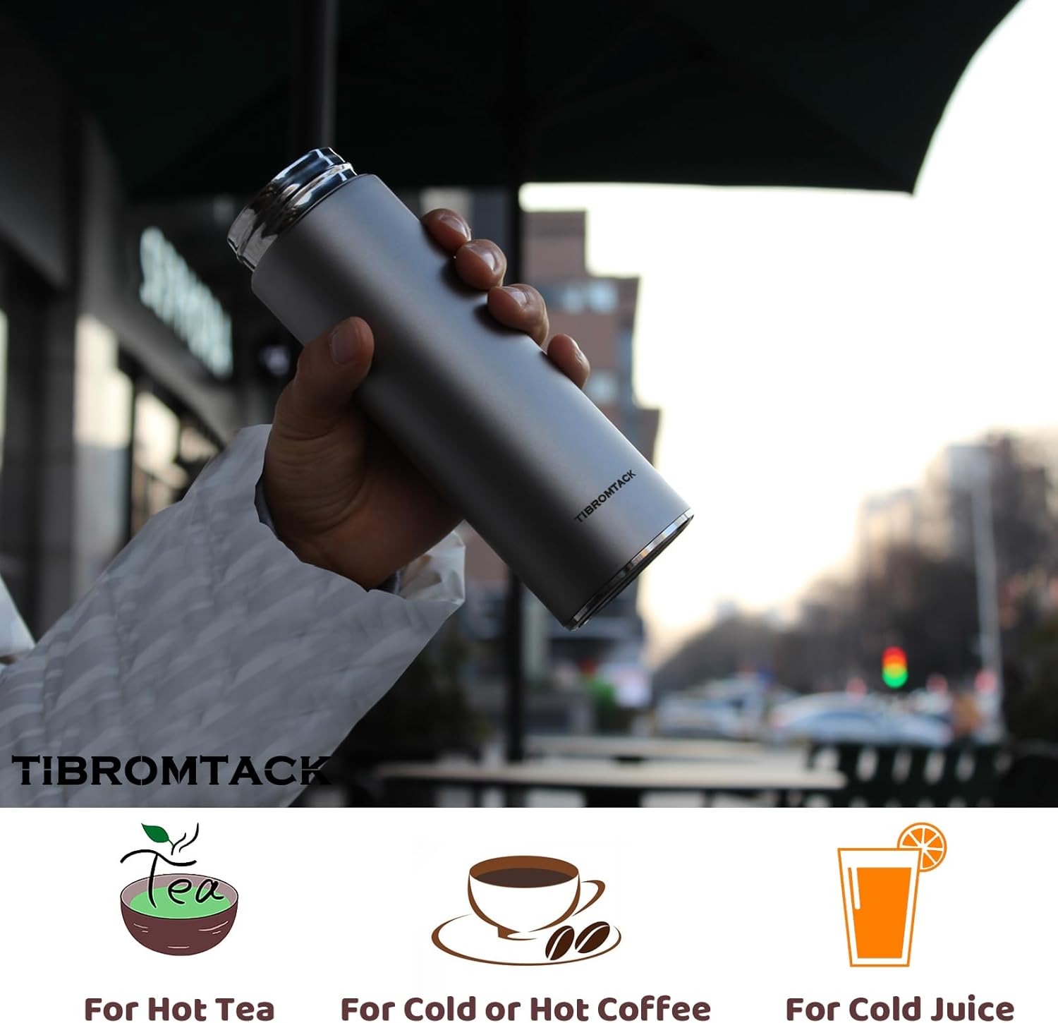 TIBROMTACK Insulated Water Bottle Titanium 320ml/10.8fl oz Double Wall Vacuum Bottle Lightweight Leak-Proof Business Thermos Bottle for Working, Business Trip, Sessions