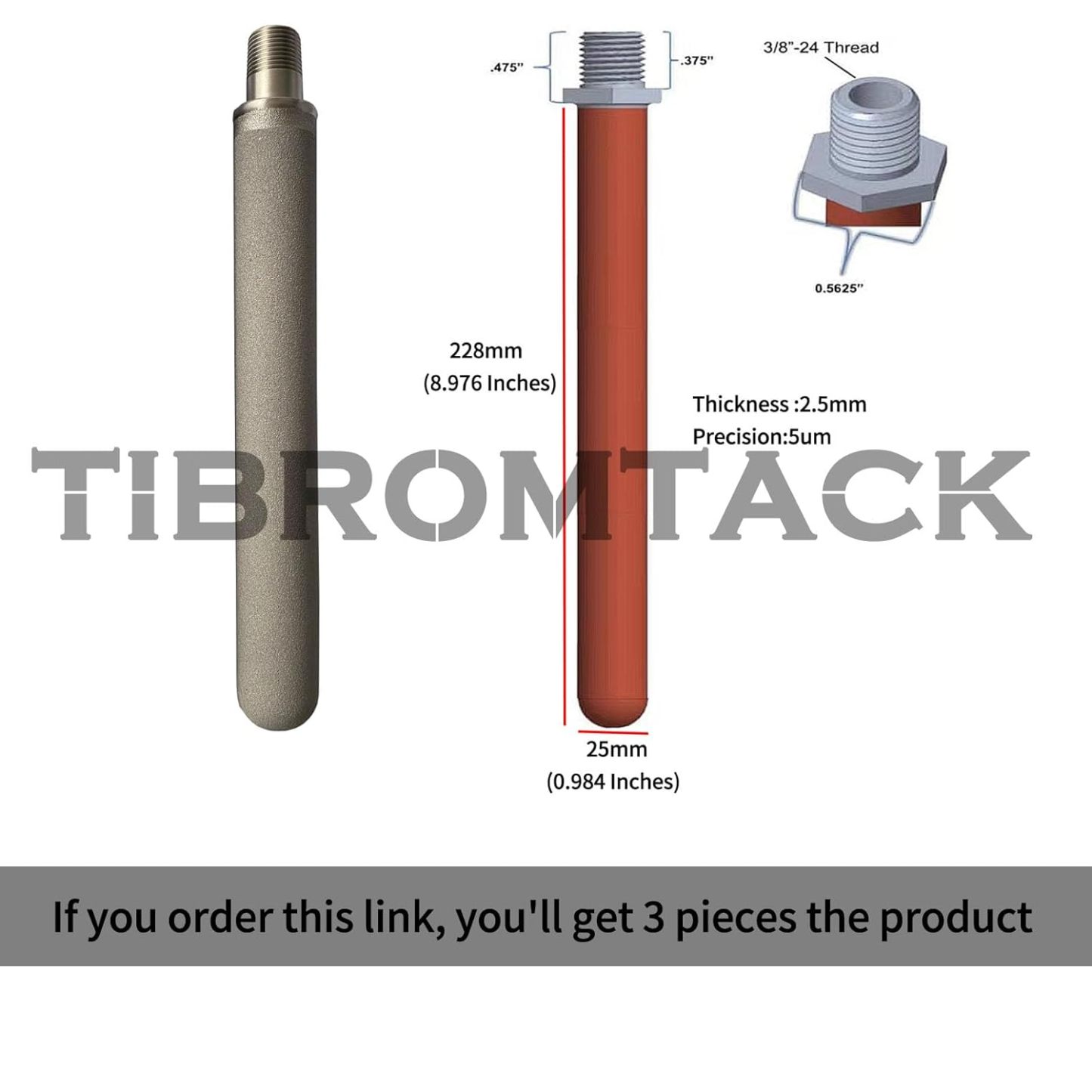 Microporous Titanium Filter Tubes, 3 Pieces of Metal Titanium Rod Steam Filter Cartridges, Titanium Metal Sintered Filter Cartridge Dia25mm*228mm
