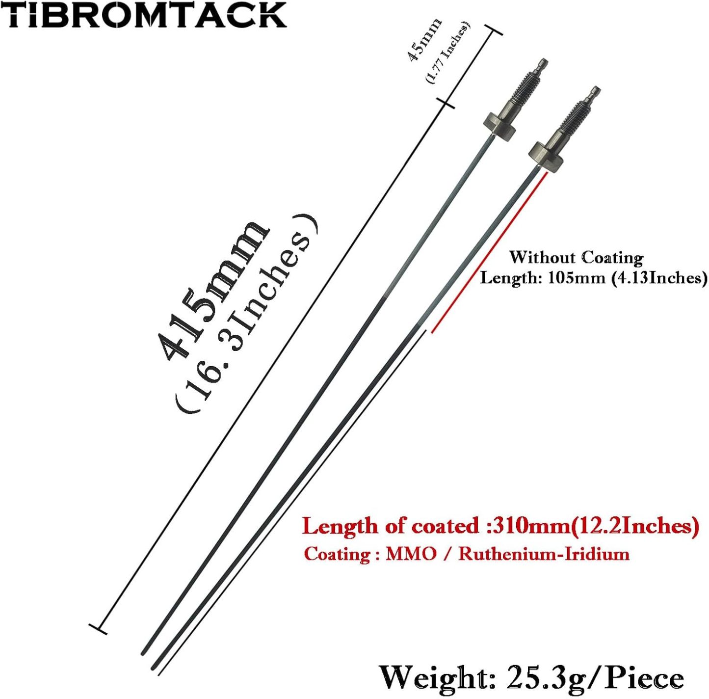 Water Heater Powered Titanium Anode Rod with Ruthenium-Iridium Coating for Hot Water Heaters Diameter 0.12 Inches