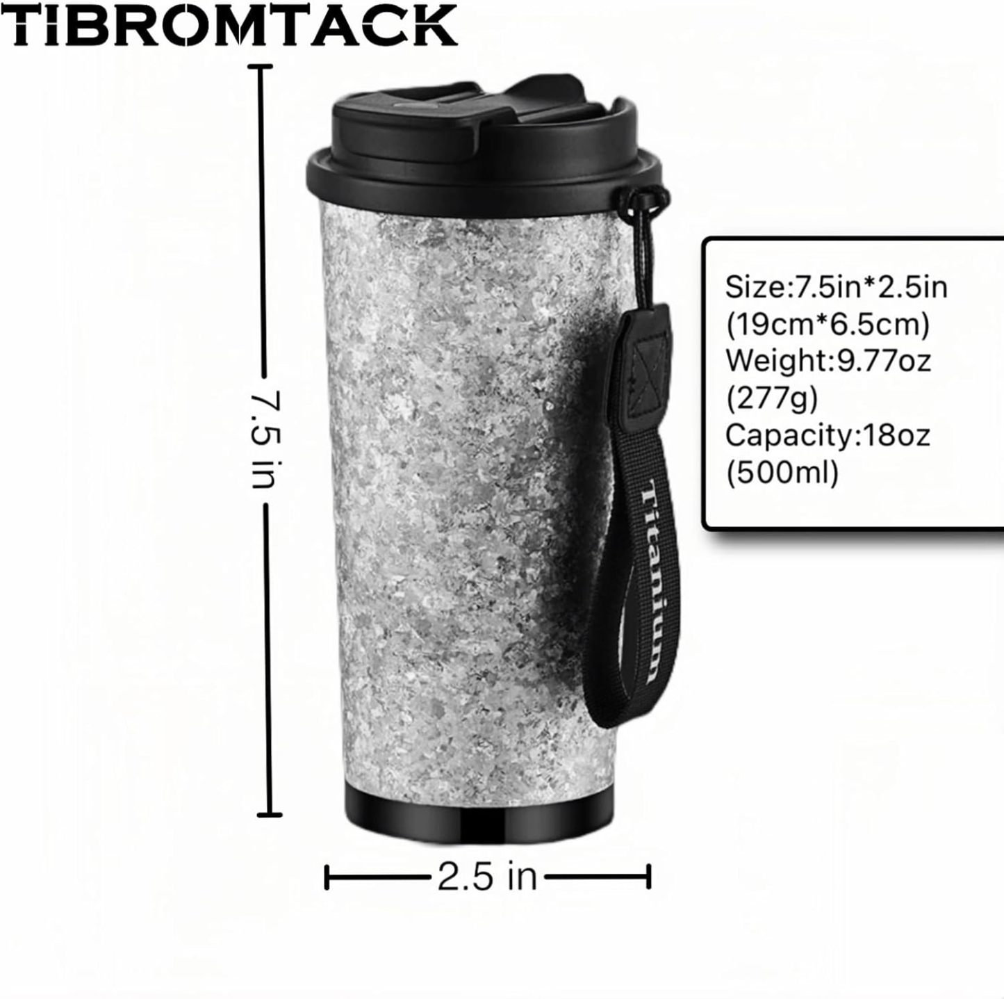 TIBROMTACK 18oz Insulated Coffee Tumbler, Titanium Vacuum Travel Coffee Mug with Straw Lid and Handle Keeps Hot and Cold Drinks for 12 Hours Double Wall Thermal Cup for Gift, Outdoor, Home, Office