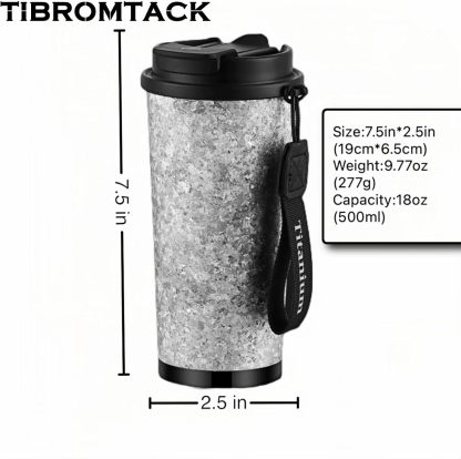 TIBROMTACK 18oz Insulated Coffee Tumbler, Titanium Vacuum Travel Coffee Mug with Straw Lid and Handle Keeps Hot and Cold Drinks for 12 Hours Double Wall Thermal Cup for Gift, Outdoor, Home, Office
