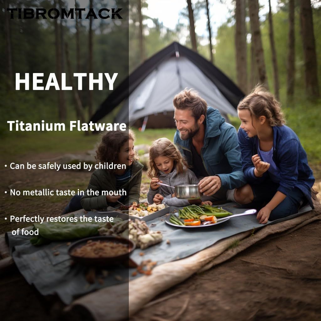 TIBROMTACK Titanium Camping Utensil Set, Folding Spork Fork Spoon Outdoor Cutlery Set Extra Strong Ultra Lightweight (Ti), Healthy & Eco-Friendly Flatware