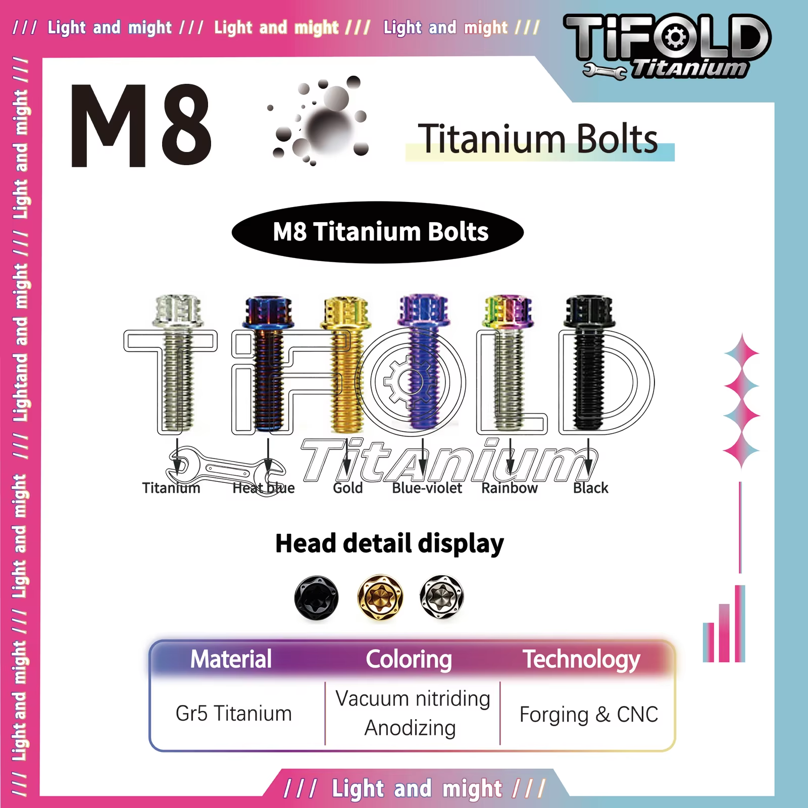 TIFOLD Gr5 Titanium Bolts, M8 Torx Head, 15-50mm L, 1 Pc, CNC-Machined, Lightweight Rust-Proof for Vehicle Modification