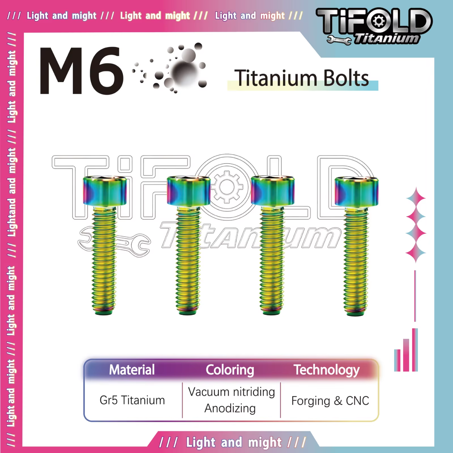 TIFOLD M6 Titanium Alloy Bolts Cylindrical  Gr5 Ti Material 4 Pieces