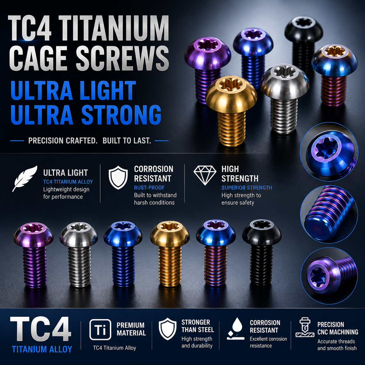 TIFOLD Titanium Alloy Bottle Cage Screws, Inner Torx, Rust‑proof & Corrosion‑resistant, Cycling Accessories, 2 PCS