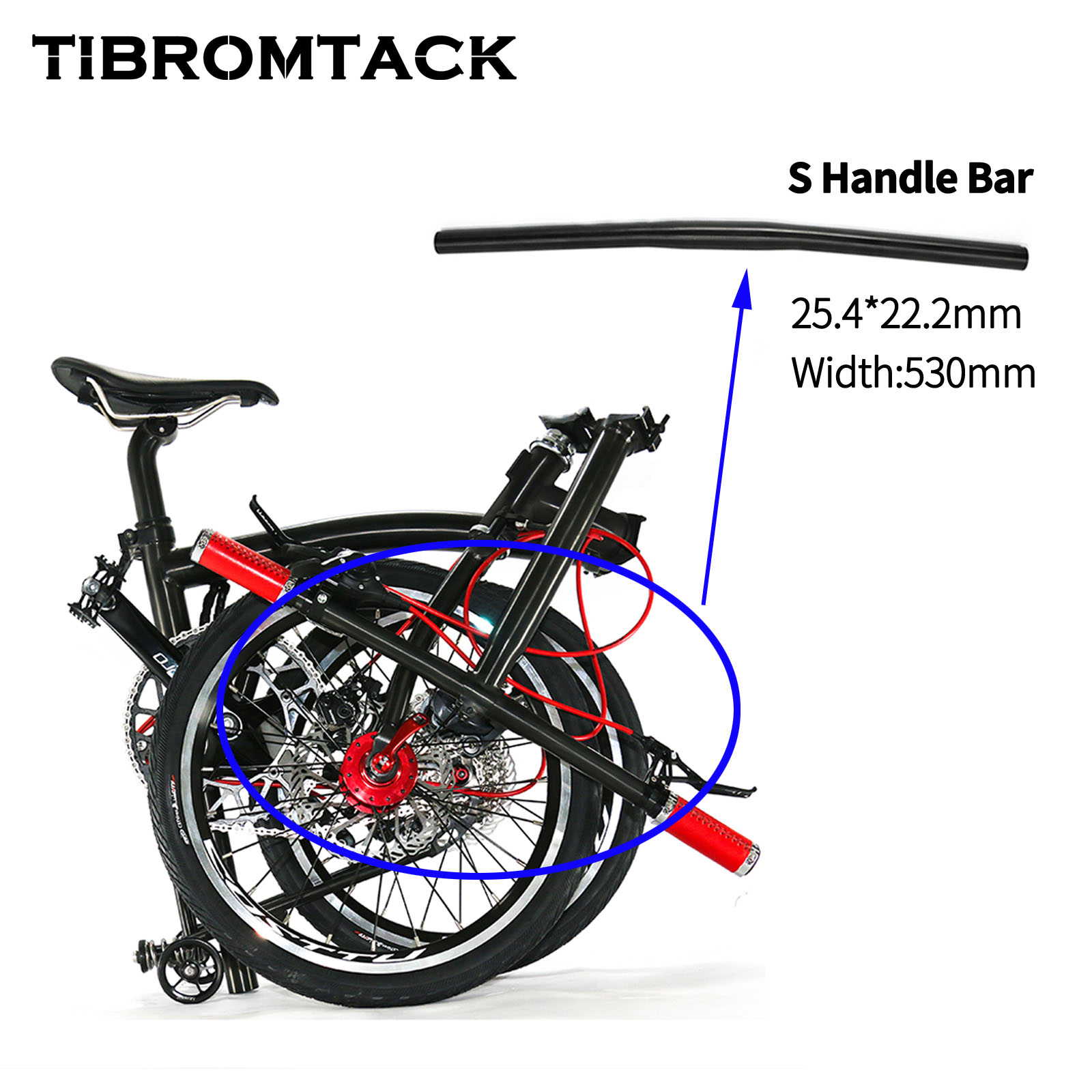 Titanium Handlebar S Type Flat for Brompton Bike 25.4mm Ultra-Light 530mm Width