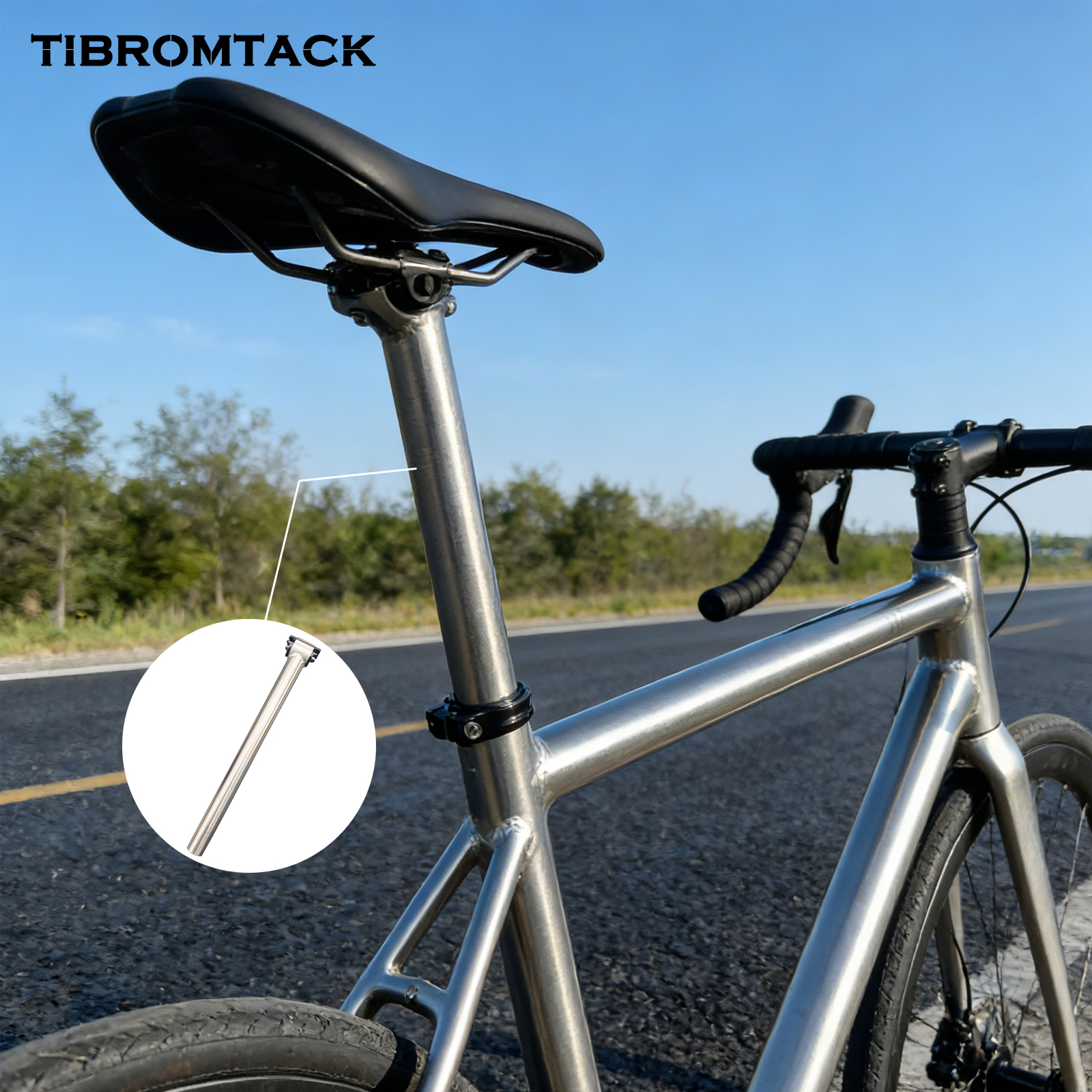 TIBROMTACK Titanium Road Bike Seat Post, 27.2mm (1.07in) Diameter, 13.78in (350mm) Length, 226.2g Lightweight Seat Pole, Straight No Offset, for Road Bike Racing, Training & Long-Distance Riding