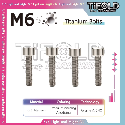 TIFOLD M6 Titanium Alloy Bolts Cylindrical  Gr5 Ti Material 4 Pieces