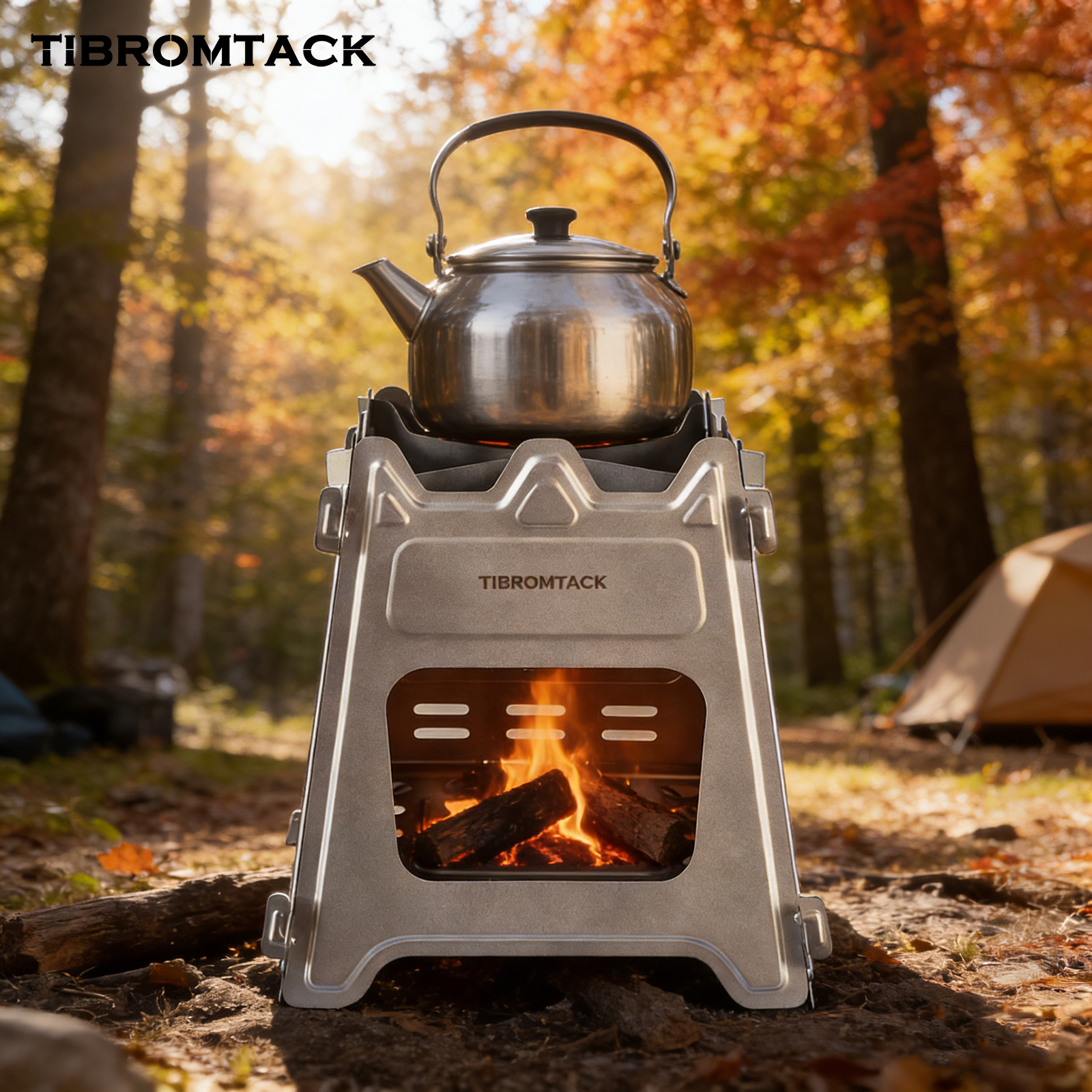 TIBROMTACK Titanium Camping Stove, Portable Collapsible Wood Burning Stove, Lightweight 8.68oz for Outdoor Camping Picnic, Compact Firebox Stove for Cooking Heating, Fits Outdoor Adventures