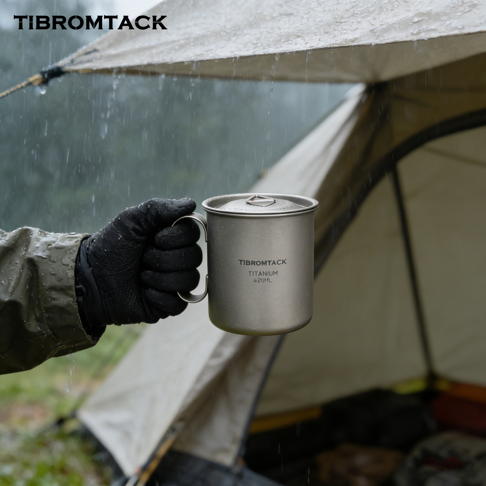 TIBROMTACK Titanium Mug 420ml, 89g Ultralight Titanium Cup for Camping Hiking, Heat-Resistant Outdoor Mug with Handle