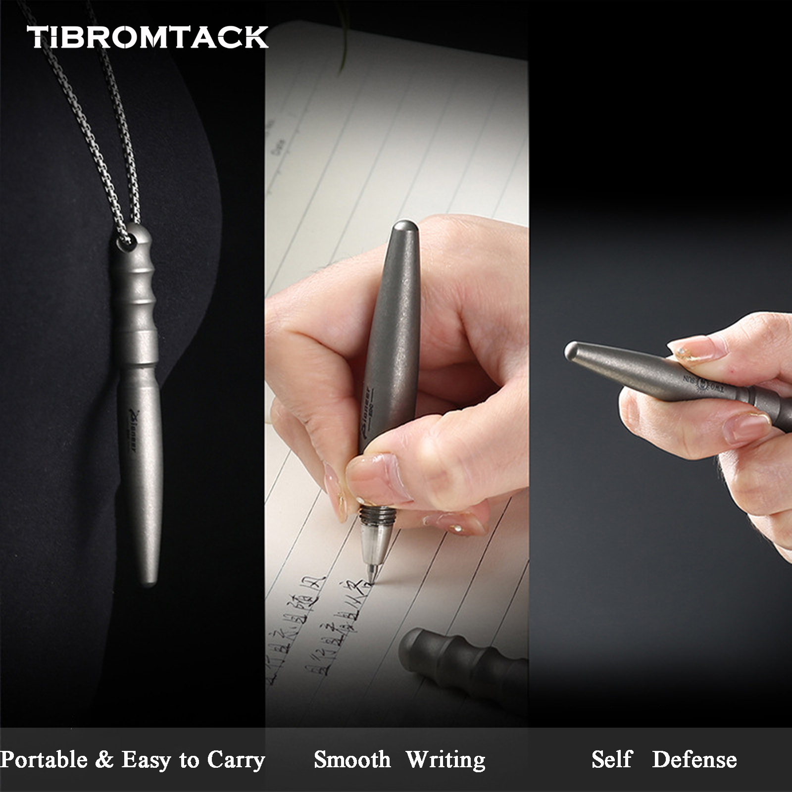 TIBROMTACK Pure Titanium Bolt Action Pen - 9.5cm/3.74in 25g EDC Fidget Pen | Steel-Strength Titanium Pen with Keychain for Writing & Emergency Window Breaking