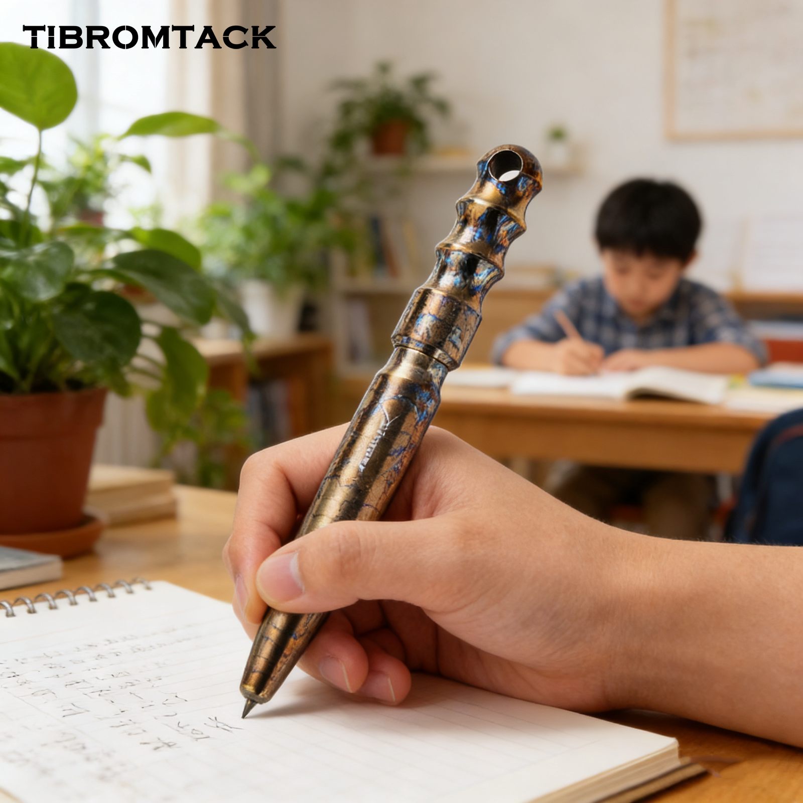 TIBROMTACK Pure Titanium Bolt Action Pen - 9.5cm/3.74in 25g EDC Fidget Pen | Steel-Strength Titanium Pen with Keychain for Writing & Emergency Window Breaking