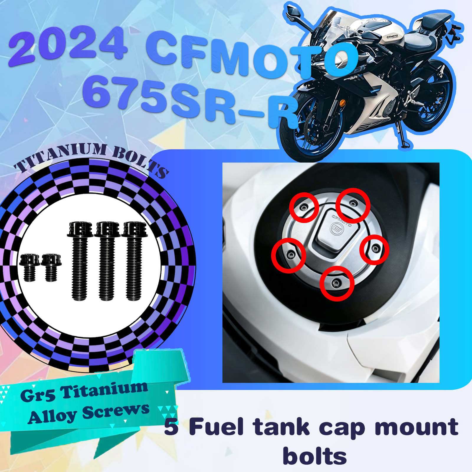 TIFOLD Full‑Vehicle Titanium Alloy Modification Screws for CFMOTO 675 SR‑R, 2024 Model