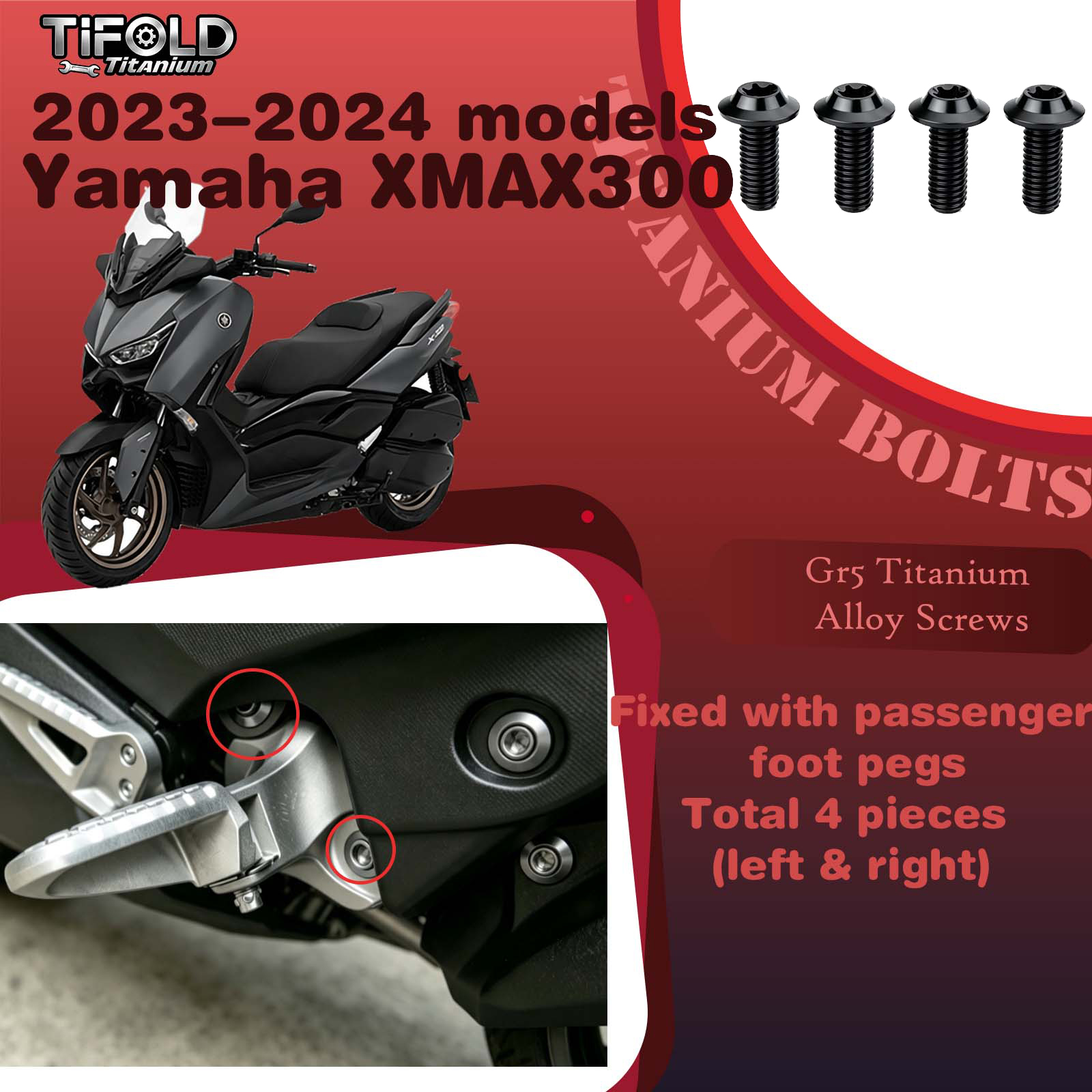 Titanium Alloy Screws for Modification, Fit for YAMAHA XMAX 300 23‑24 Mdels Motorcycle