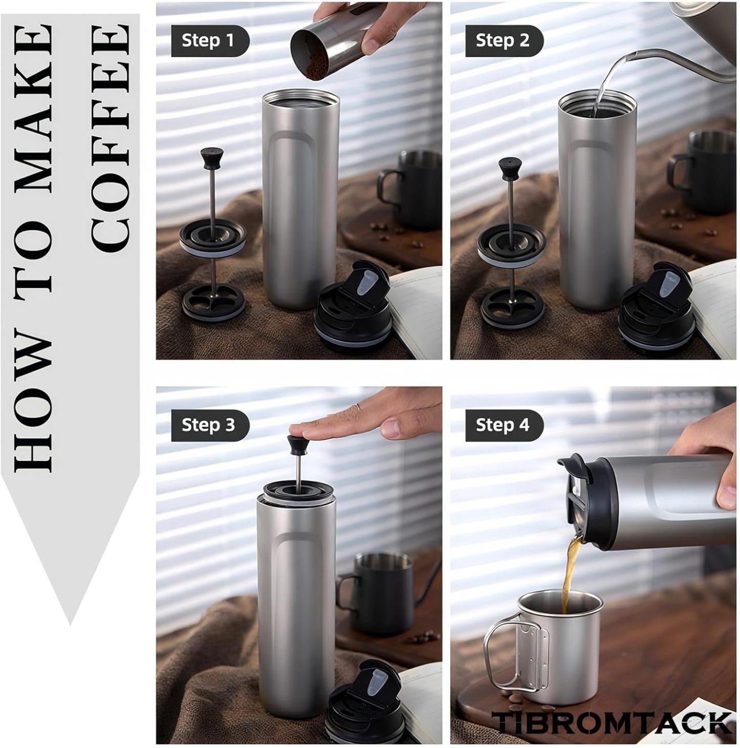 Pure Titanium French Press Coffee Maker, 480ml(16.2 oz) Double - Layer Insulated Portable Lightweight Set for Outdoor Camping, Ice Flower & Matte Finish