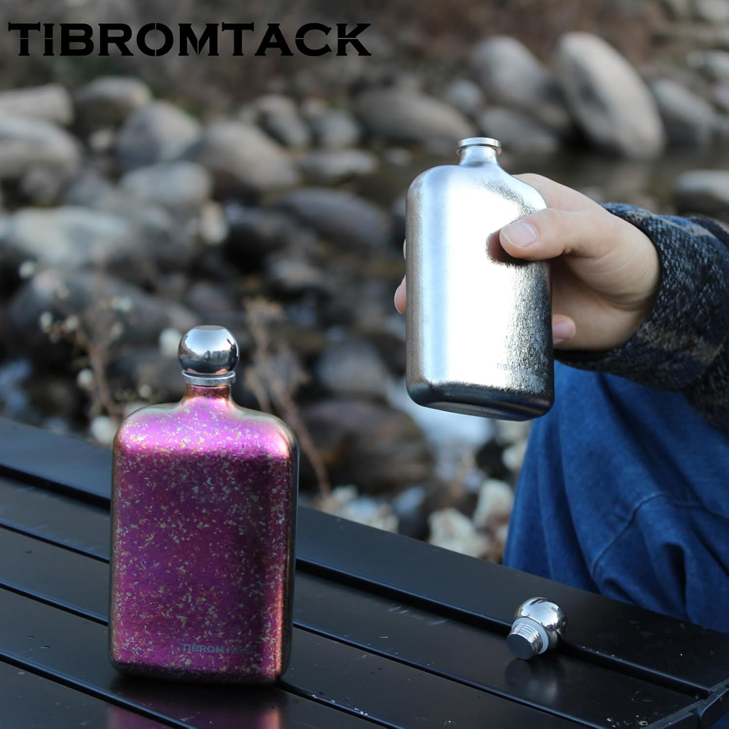 TIBROMTACK 8oz Hip Flask for Men&Women-Titanium Pocket Liquor Flask for Camping - Decorative Bling Gifts for Wedding Party