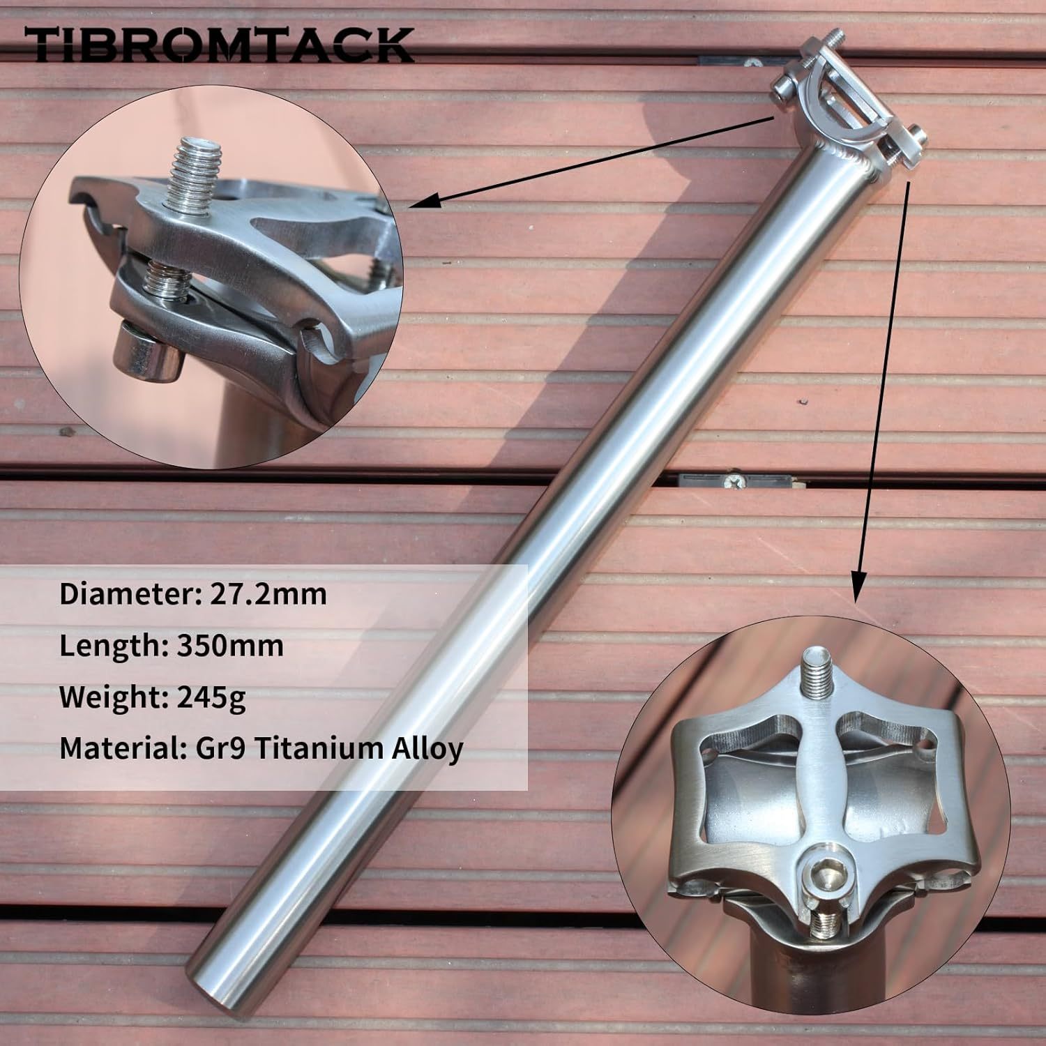 Titanium Seatpost 27.2mm for Road Bike, Grade 9 Aerospace Alloy, 20mm Offset, 245g Ultra-Lightweight, High-Strength Bicycle Seat Post