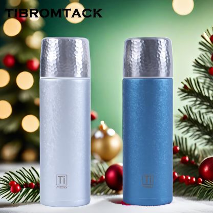 TIBROMTACK Titanium Vacuum Insulated Water Bottle Double Wall Vacuum Cup Titanium Thermos with Cup 480ml/ 16.8fl oz Cold or Hot for Hours, Perfect for Coffee, Tea, Gift, Camping