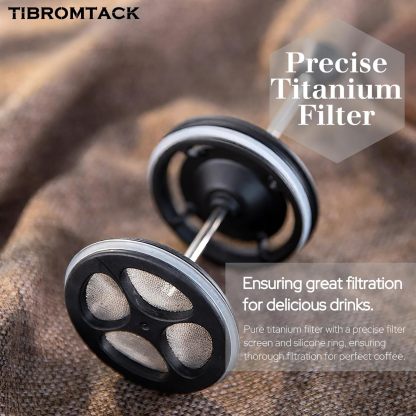 Pure Titanium French Press Coffee Maker, 480ml(16.2 oz) Double - Layer Insulated Portable Lightweight Set for Outdoor Camping, Ice Flower & Matte Finish