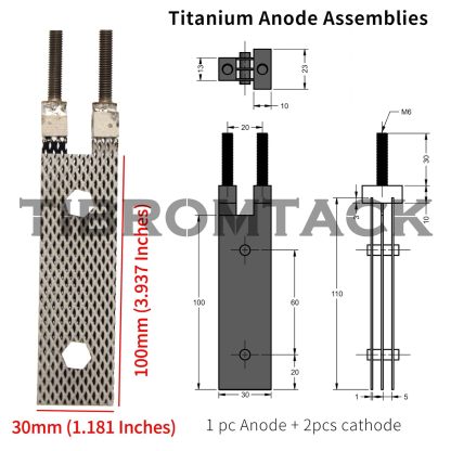 Titanium Anodes 1 Set with Ruthenium-Iridium Coating for Chlorine or Hydrogen Electrolyzers,Consists of One Anode and Two Cathodes